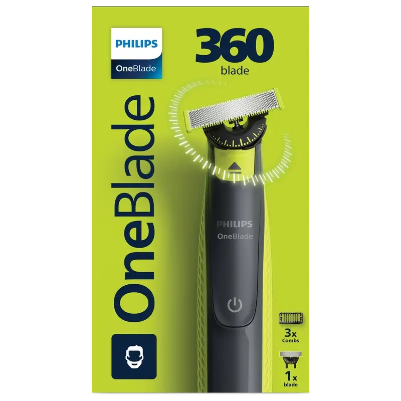 PHILIPS - Oneblade 360 Shaver - Tondeuse et rasoir à barbe électrique - 3x peignes à barbe