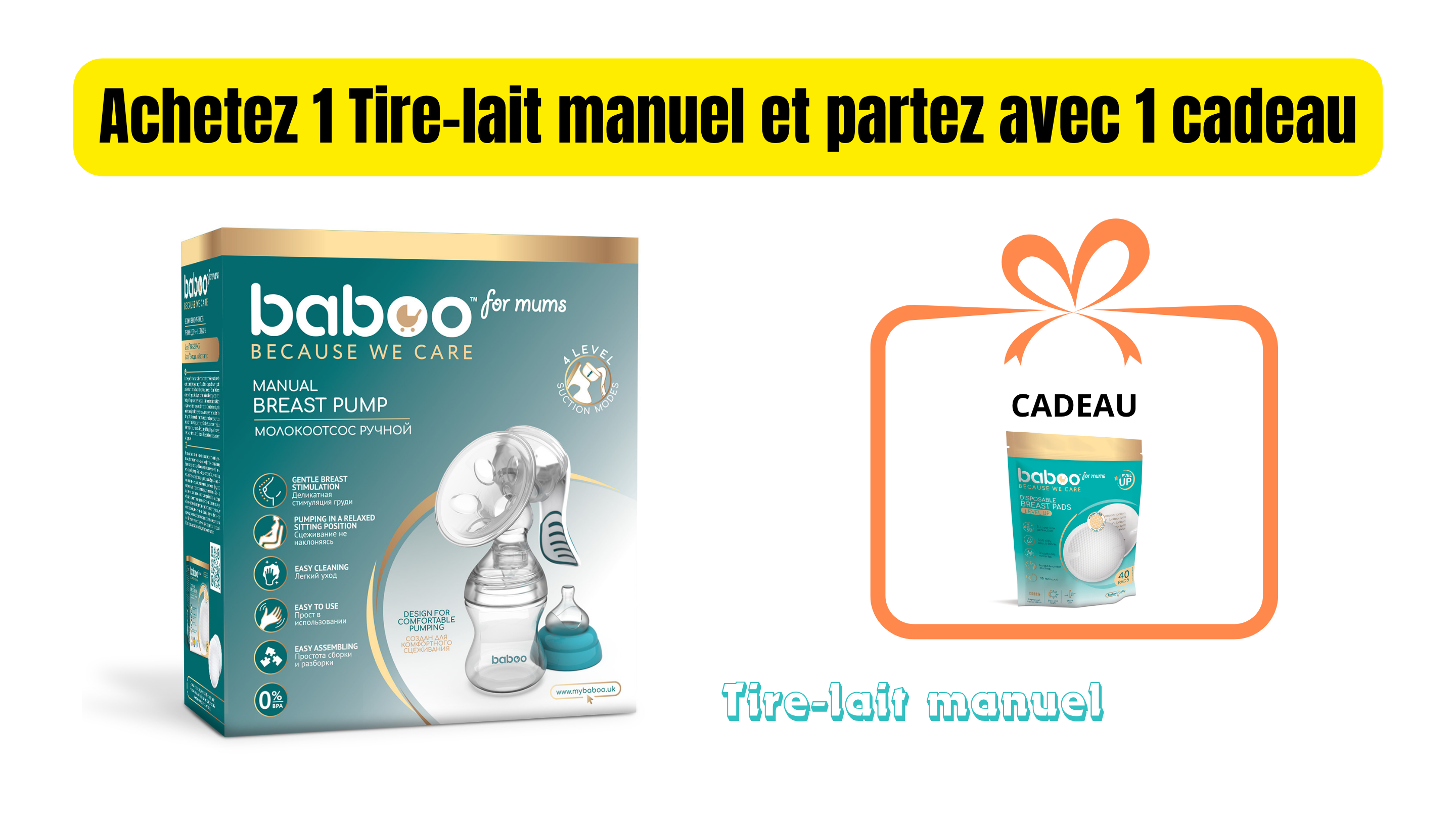 BABOO - Tire-lait manuel avec 4 niveaux de puissance d'aspiration