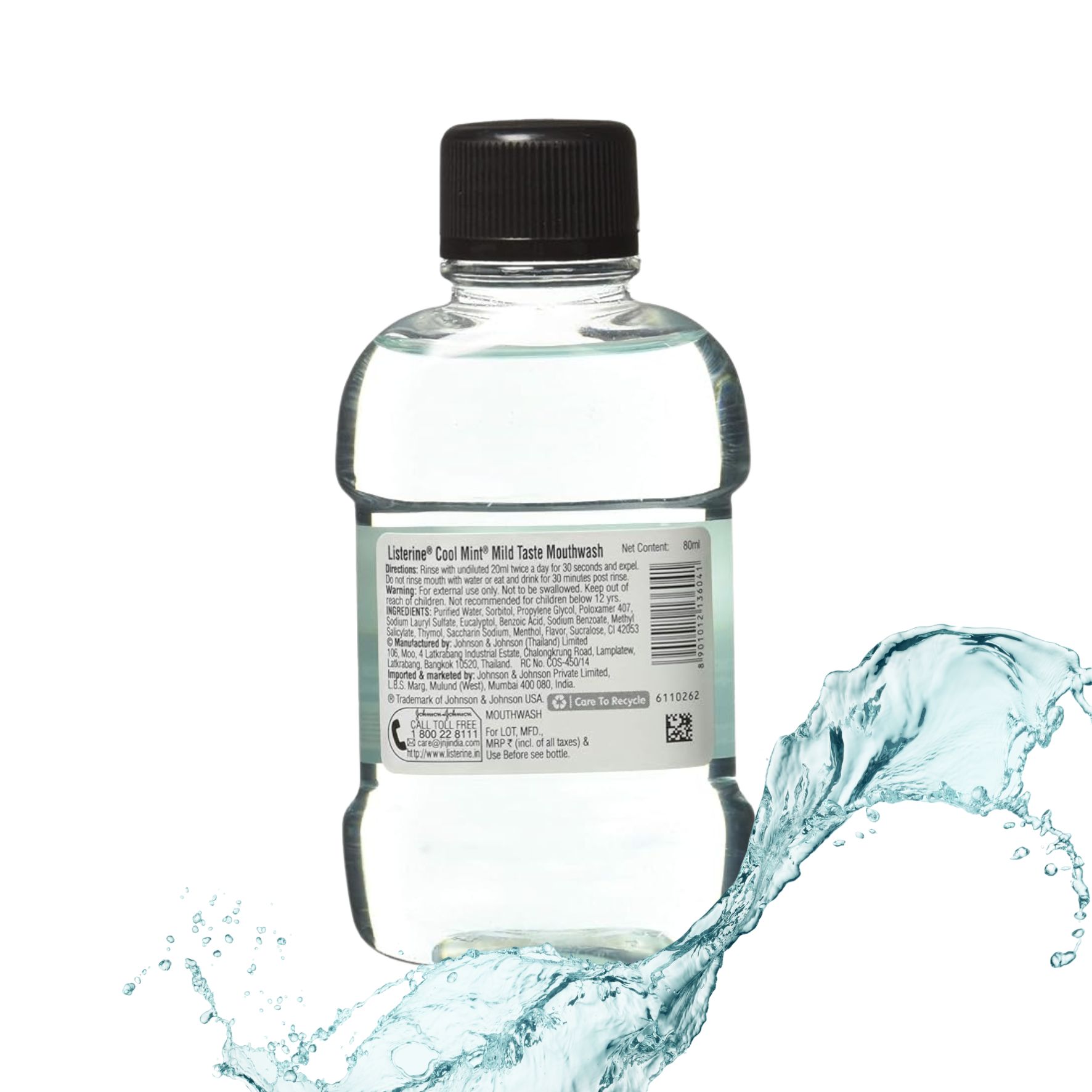 Listerine Cool Mint – Bain de Bouche Mild Taste 80 ml – Format Voyage