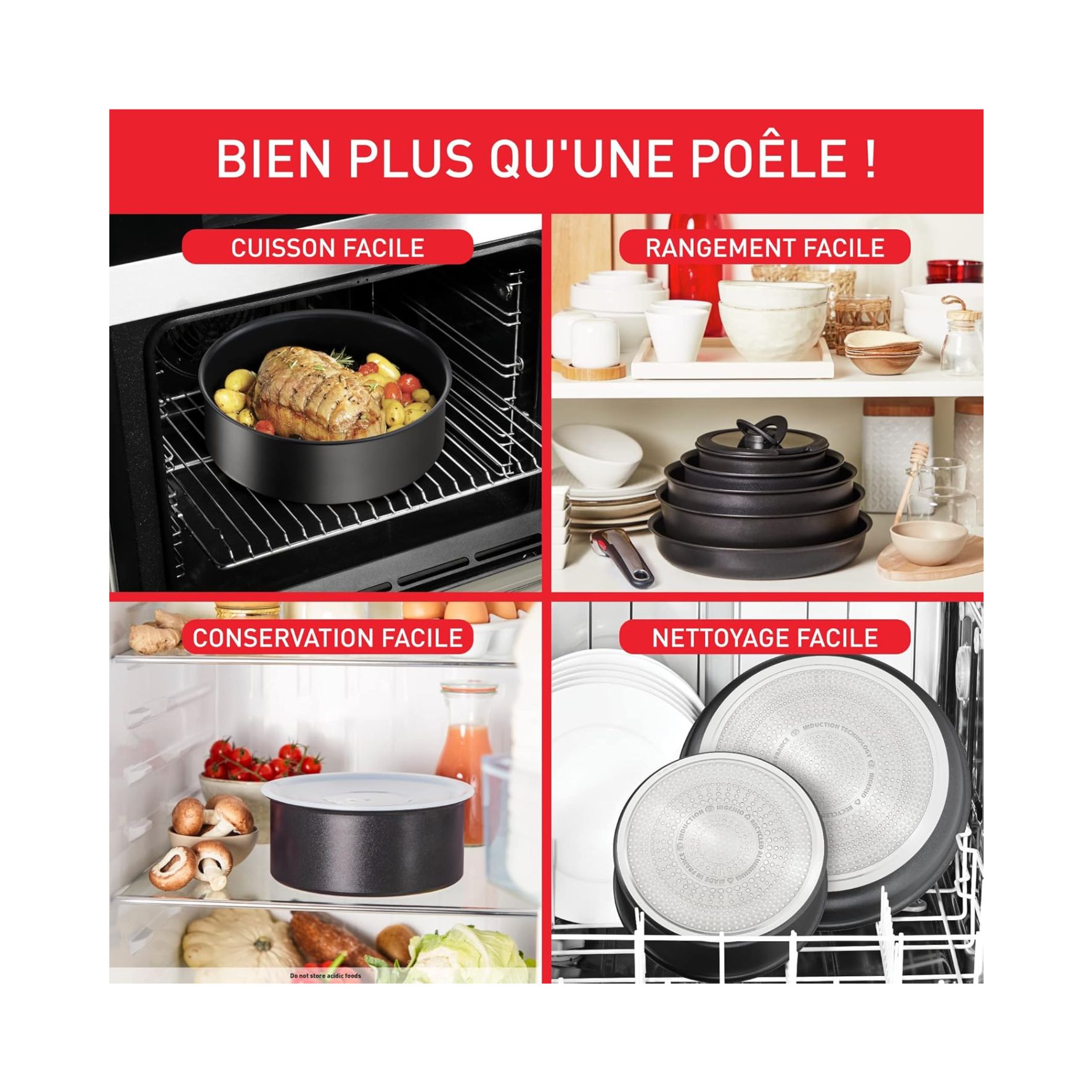 Tefal Ingenio – Lot de 2 Poêles + Poignée Amovible – Induction – Revêtement Antiadhésif