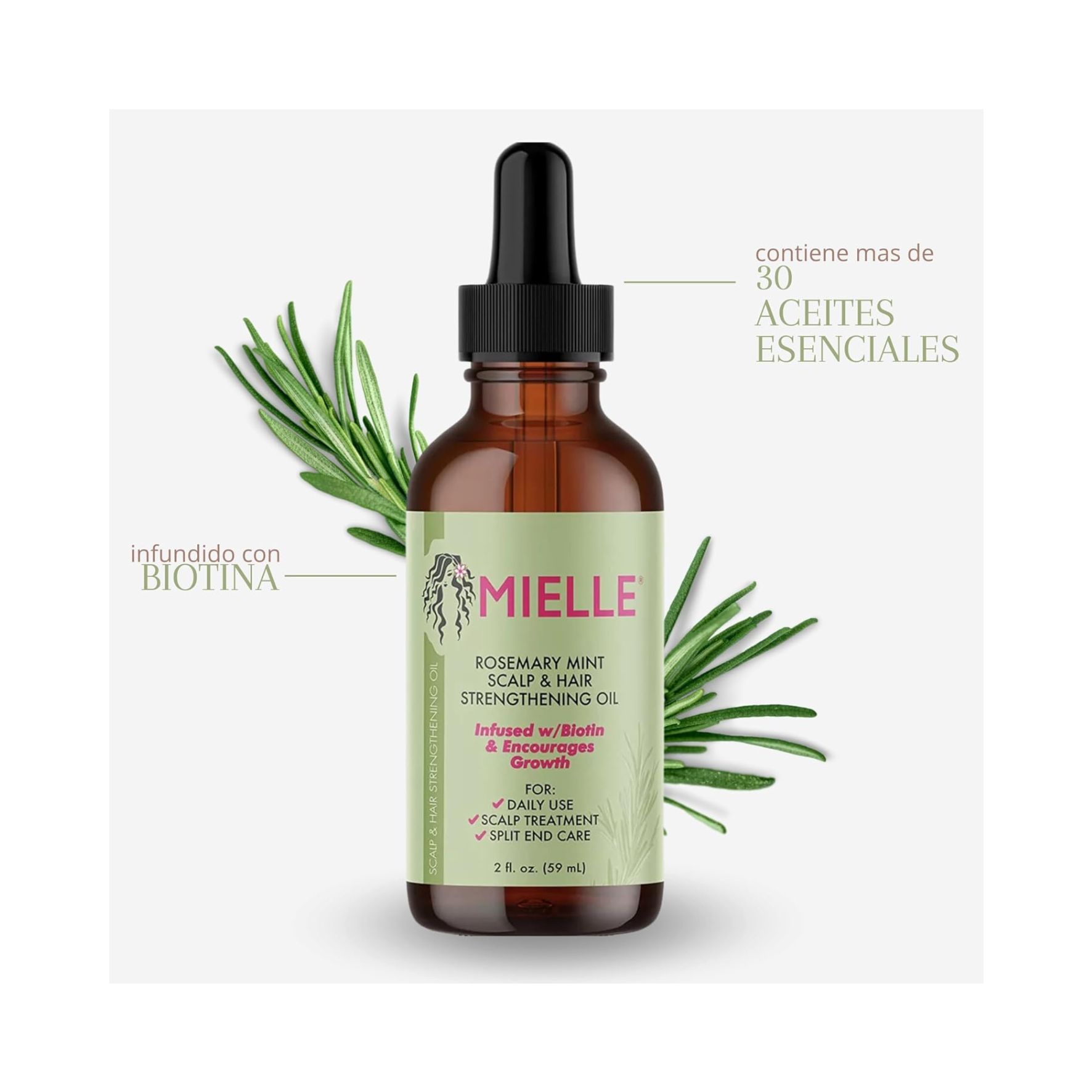 MIELLE – Coffret Fortifiant Romarin & Menthe  Shampooing 355 ml + Huile Fortifiante Cuir Chevelu et Cheveux 59 ml – Coffret Cadeau