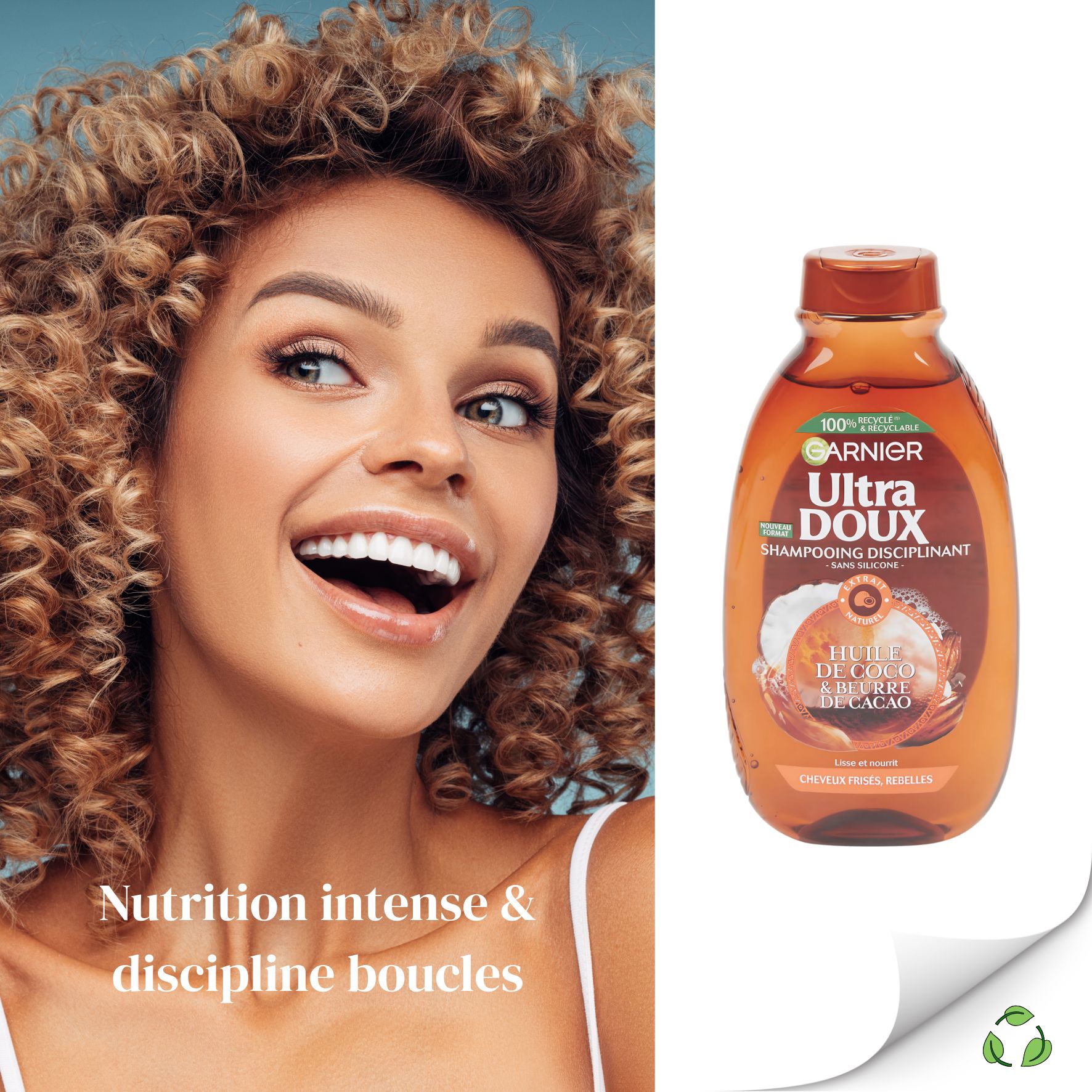 Garnier Ultra Doux Shampooing à l’Huile de Coco & Beurre de Cacao 300 ml – Nutrition intense & discipline boucles