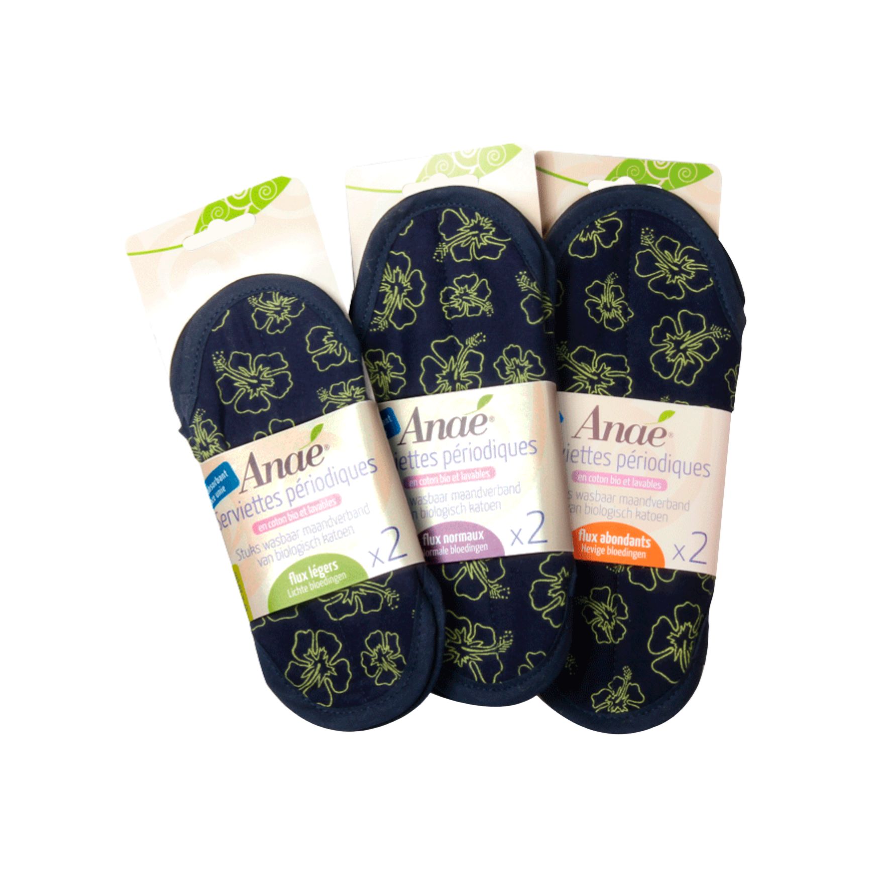 Anaé – Serviettes périodiques lavables en coton bio – Flux abondant - paquet de 2