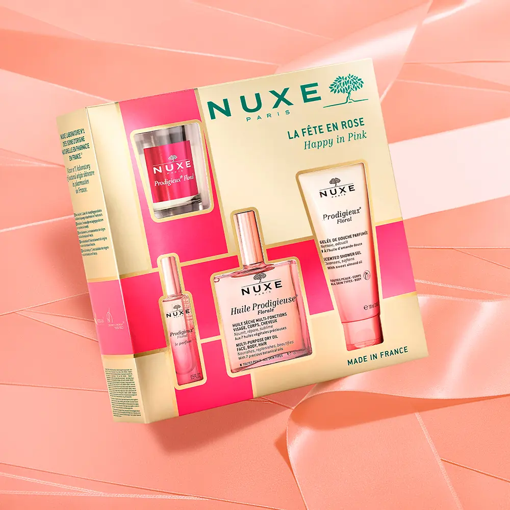 Nuxe coffret « La Fête en Rose » – Huile Prodigieuse Florale 100 ml + Parfum 15 ml + Gelée de Douche 100 ml + Bougie d’intérieur 70g