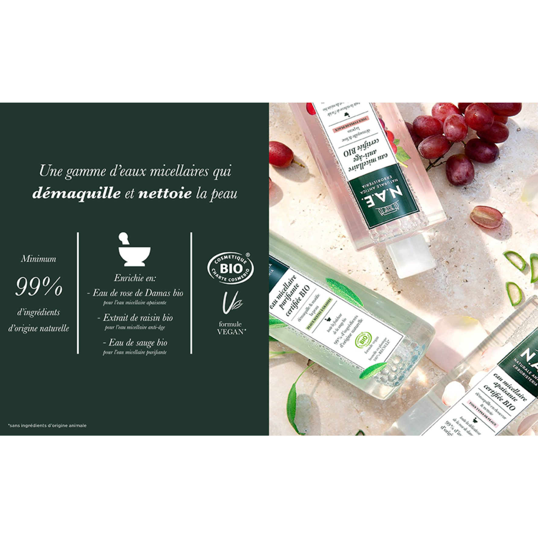N.A.E. Eau Micellaire Purifiante Certifiée Bio – Nettoyant & Démaquillant visage et yeux