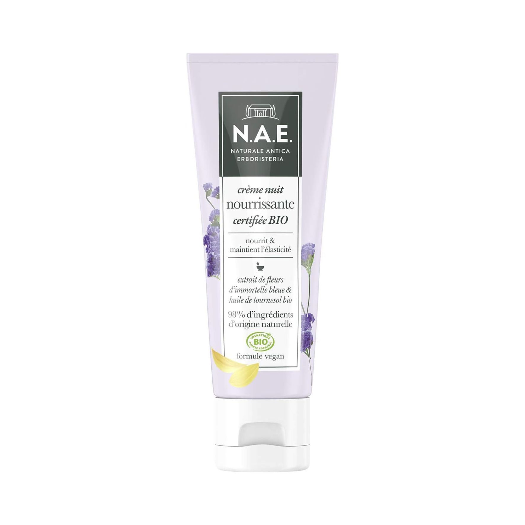 N.A.E. Crème Nuit Nourrissante Visage – Certifiée Bio - 50 ml - huile de tournesol bio et et extrait de fleurs d’immortelle bleue