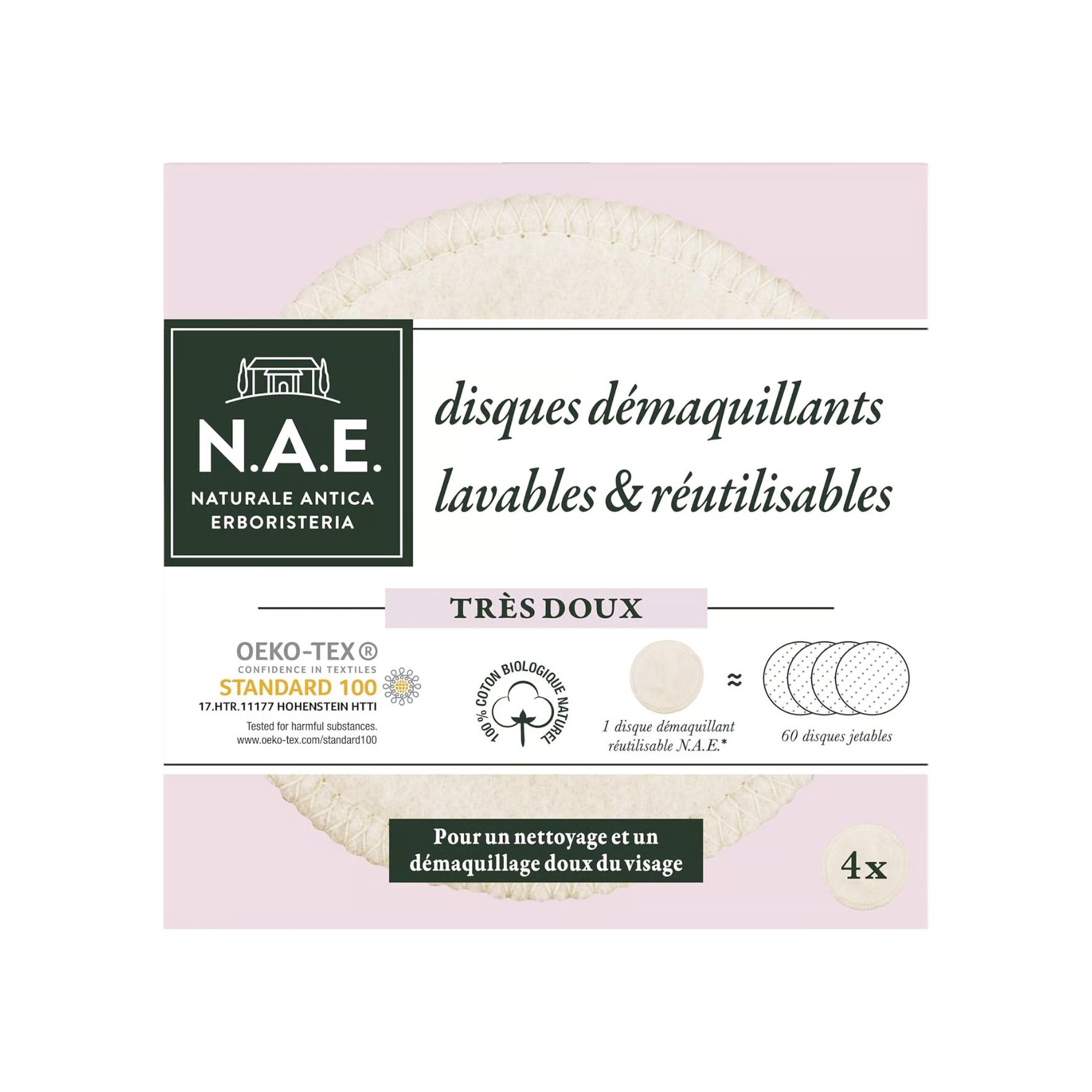 Coffret Beauté Bio N.A.E. – Eau Micellaire 500 ml + Crème Nuit 50 ml + 8 Disques Démaquillants Lavables