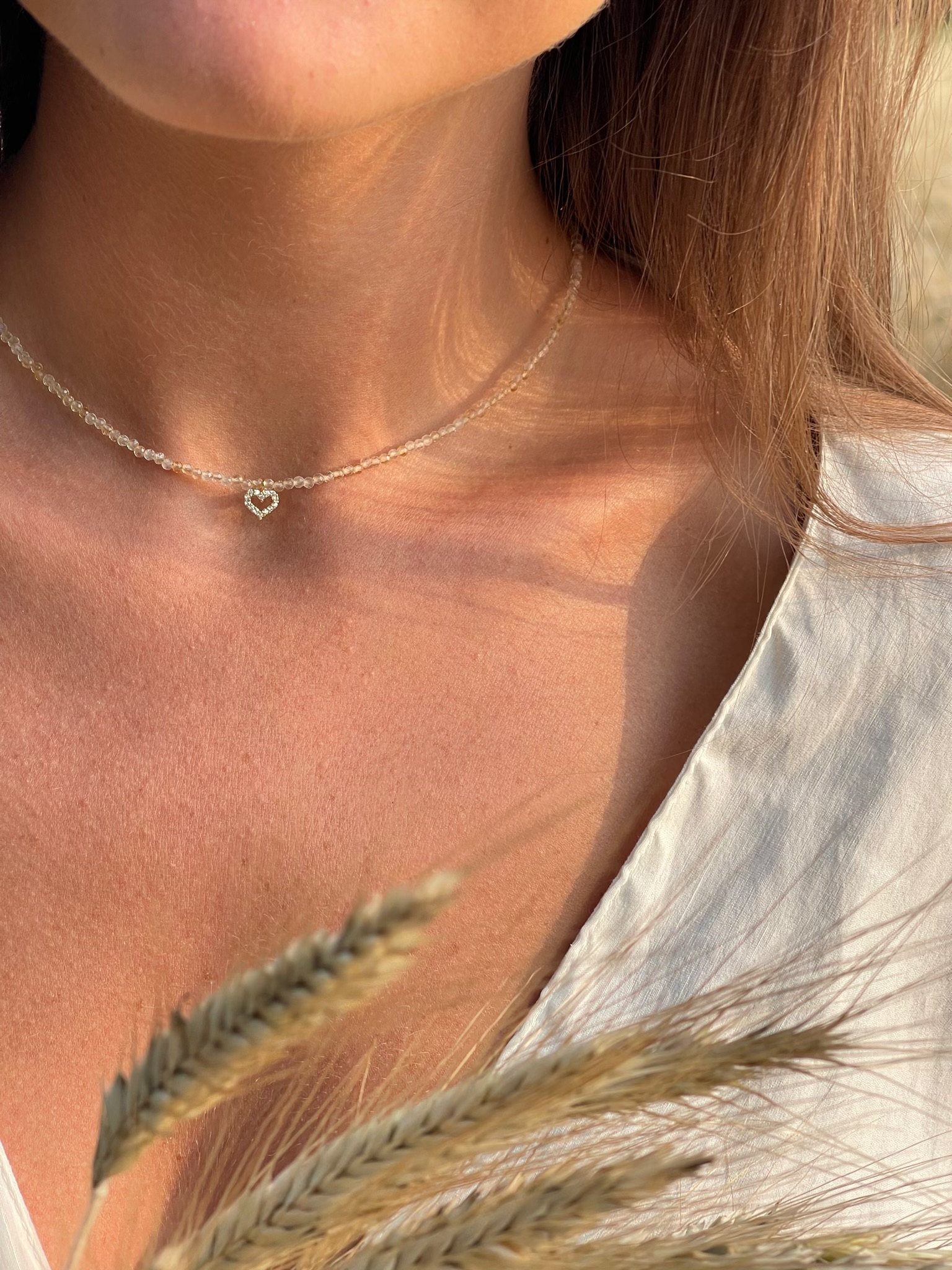 Citrino vėrinys su širdute, 2 mm