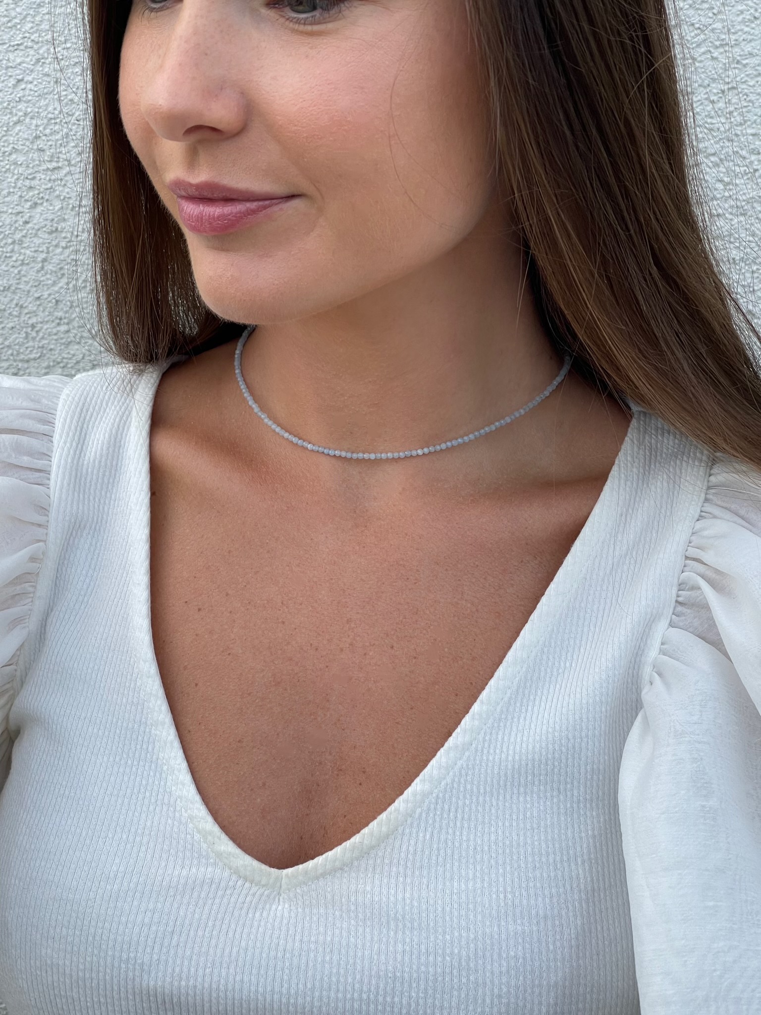 Akvamarino vėrinys, 2 mm briaunuotas