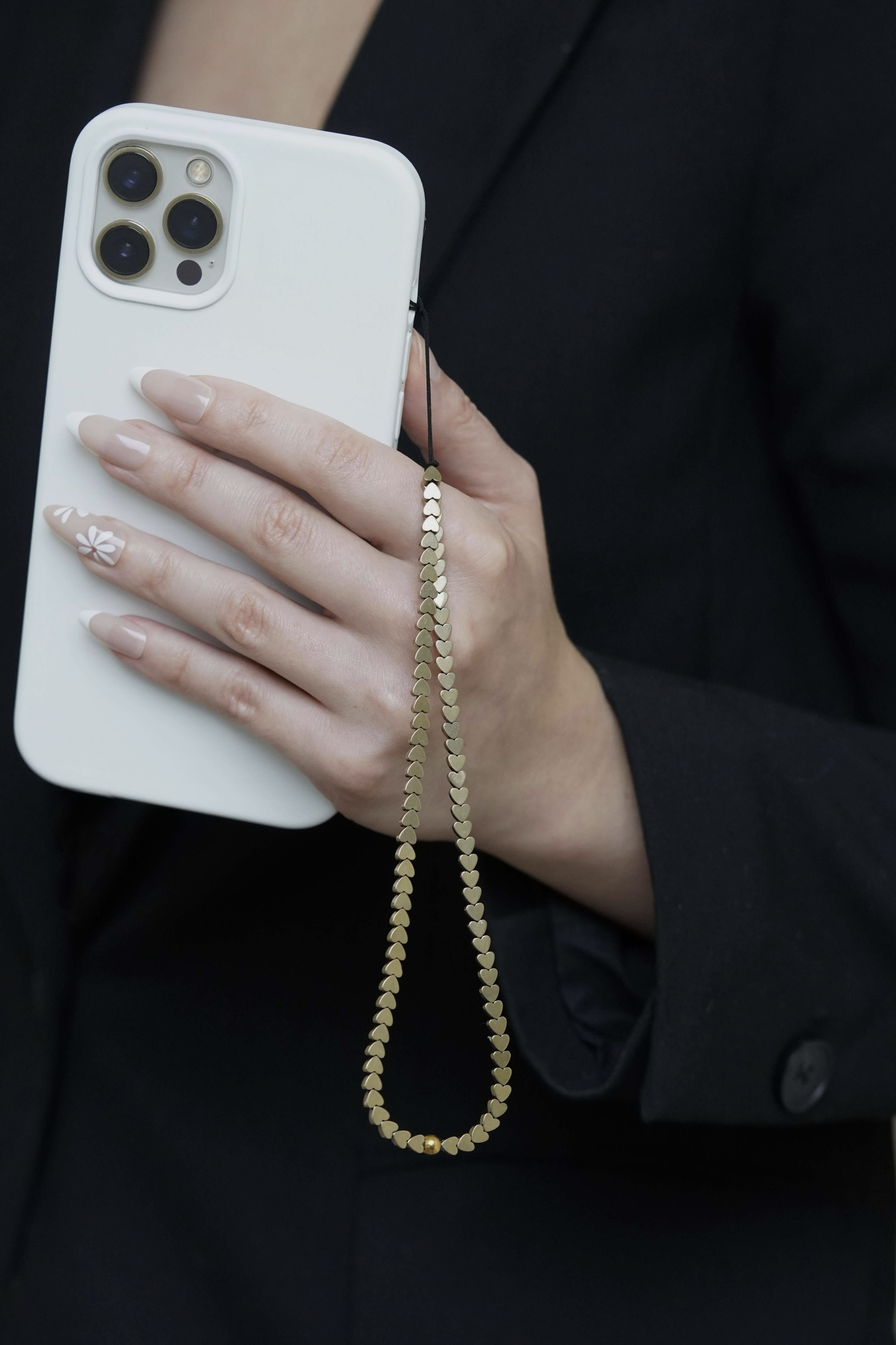 Hematito širdelių telefono grandinėlė
