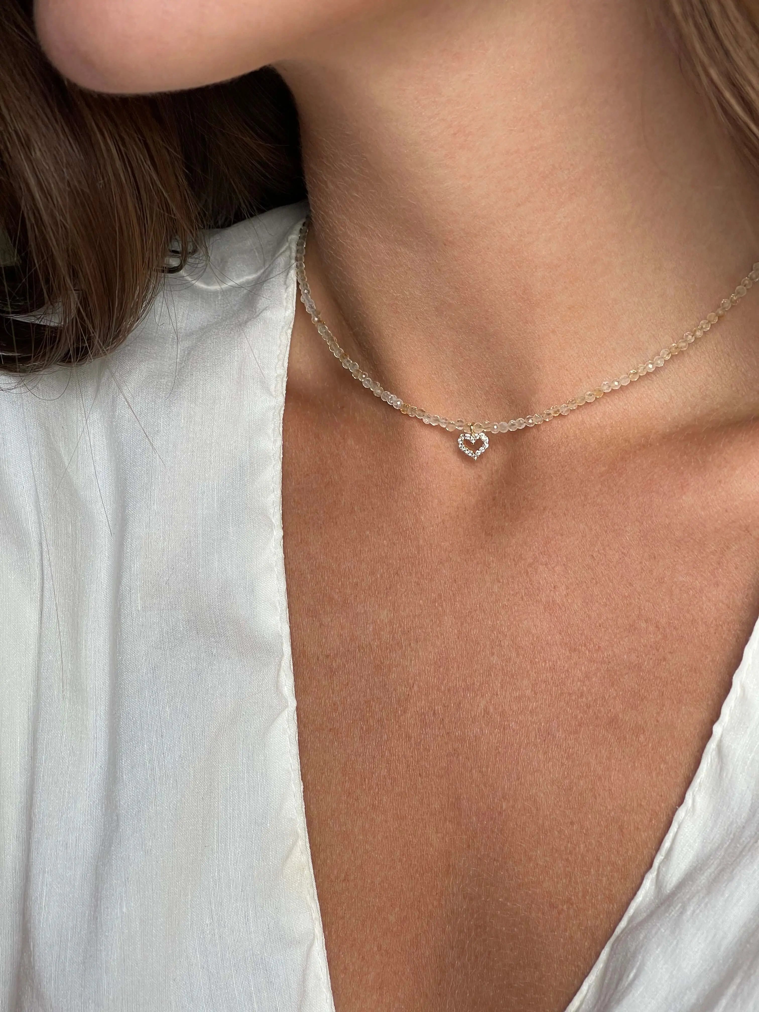 Citrino vėrinys su širdute, 2 mm