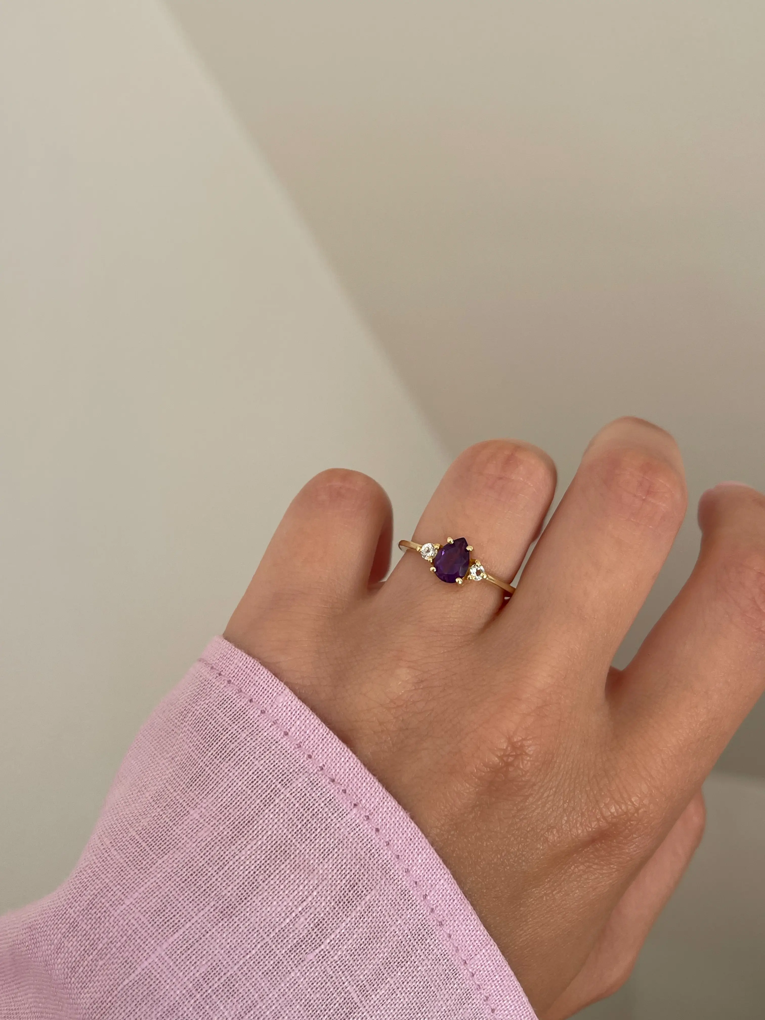 Paauksuotas žiedas su ametisto akmenimi, 6 dydis (16.5 mm)