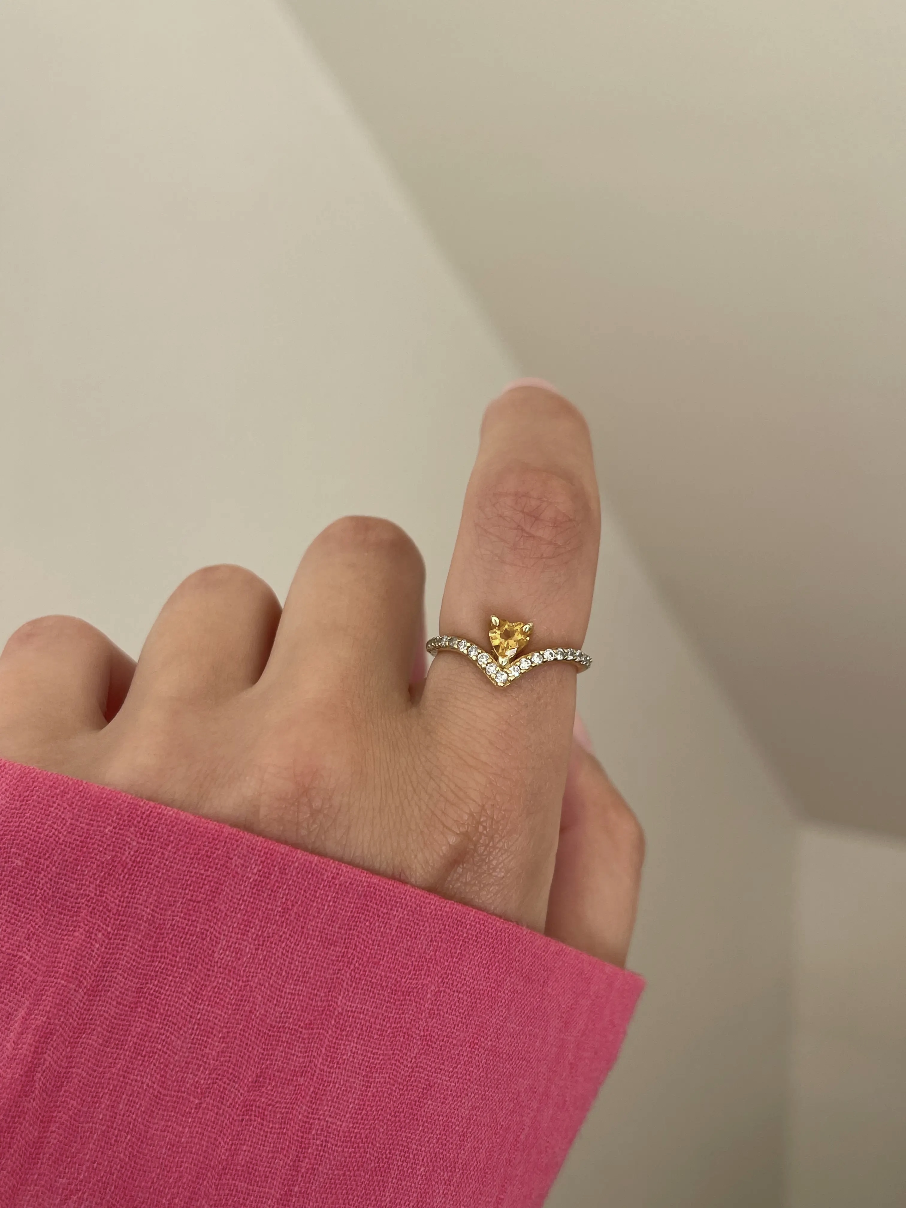 Širdies formos citrino akmens žiedas, 7 dydis (17.3 mm)
