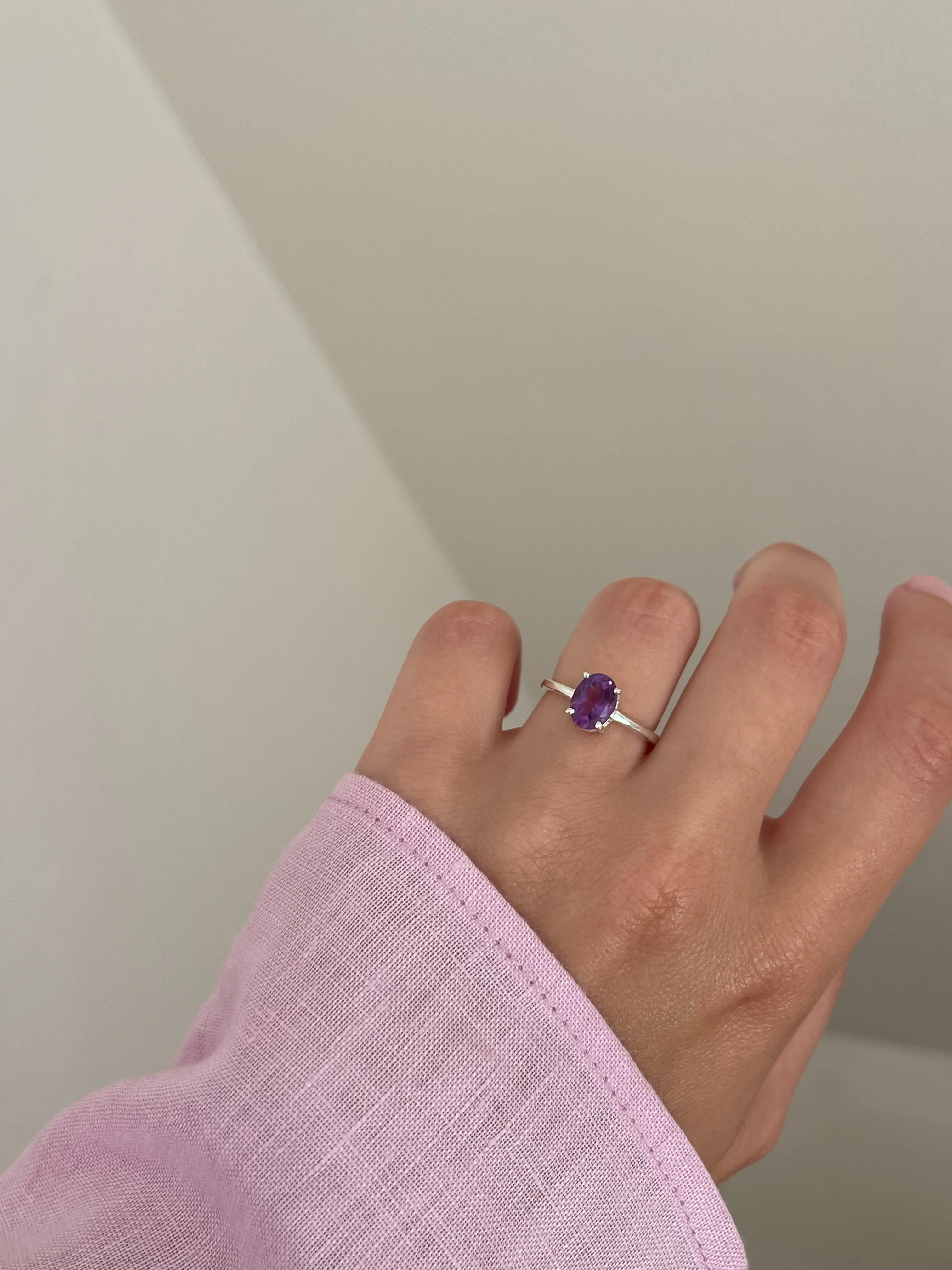 Sidabrinis žiedas su ametistu, 6 dydis (16.5 mm)