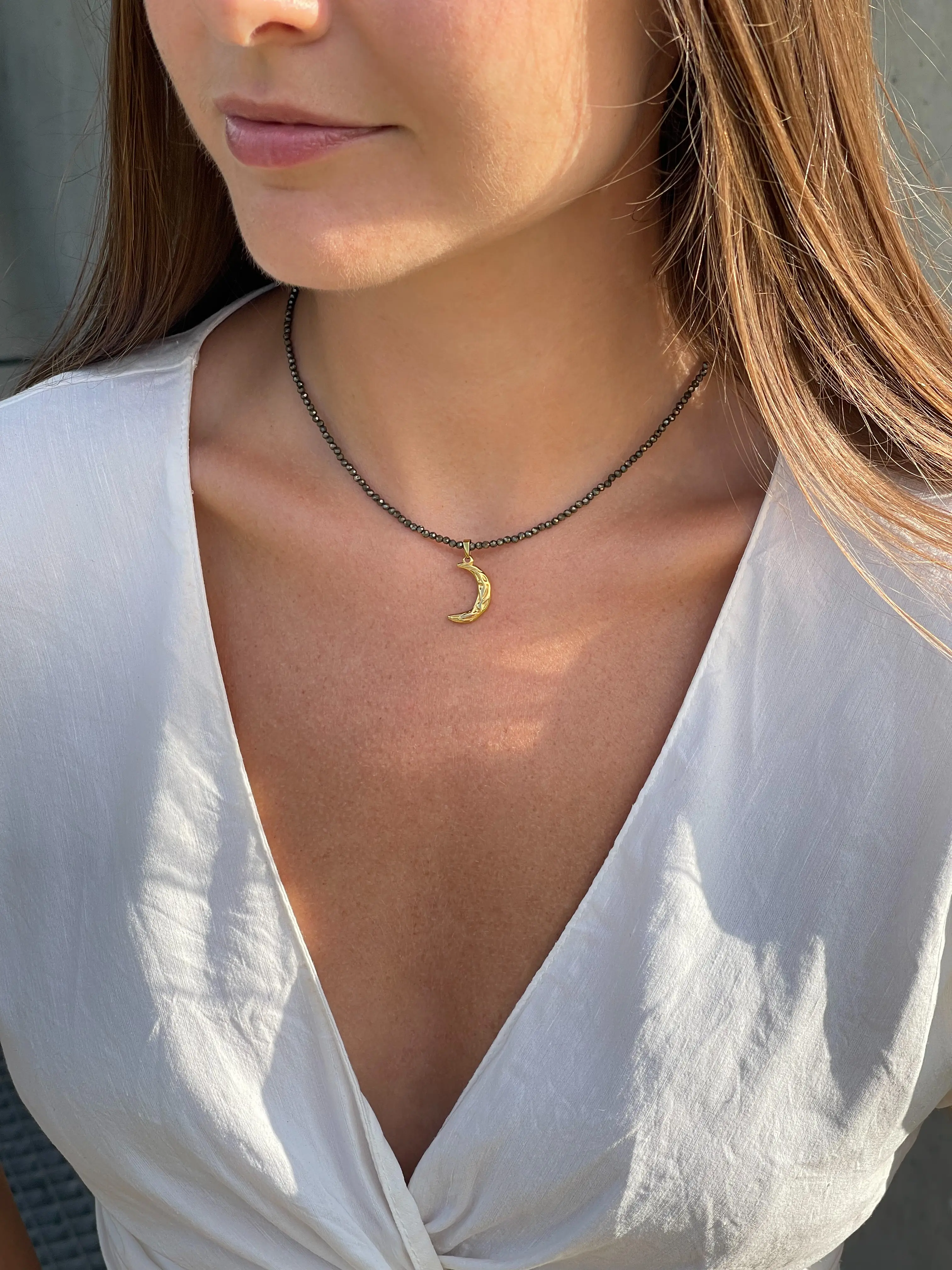 Pirito akmens vėrinys su mėnuliu, 2 mm