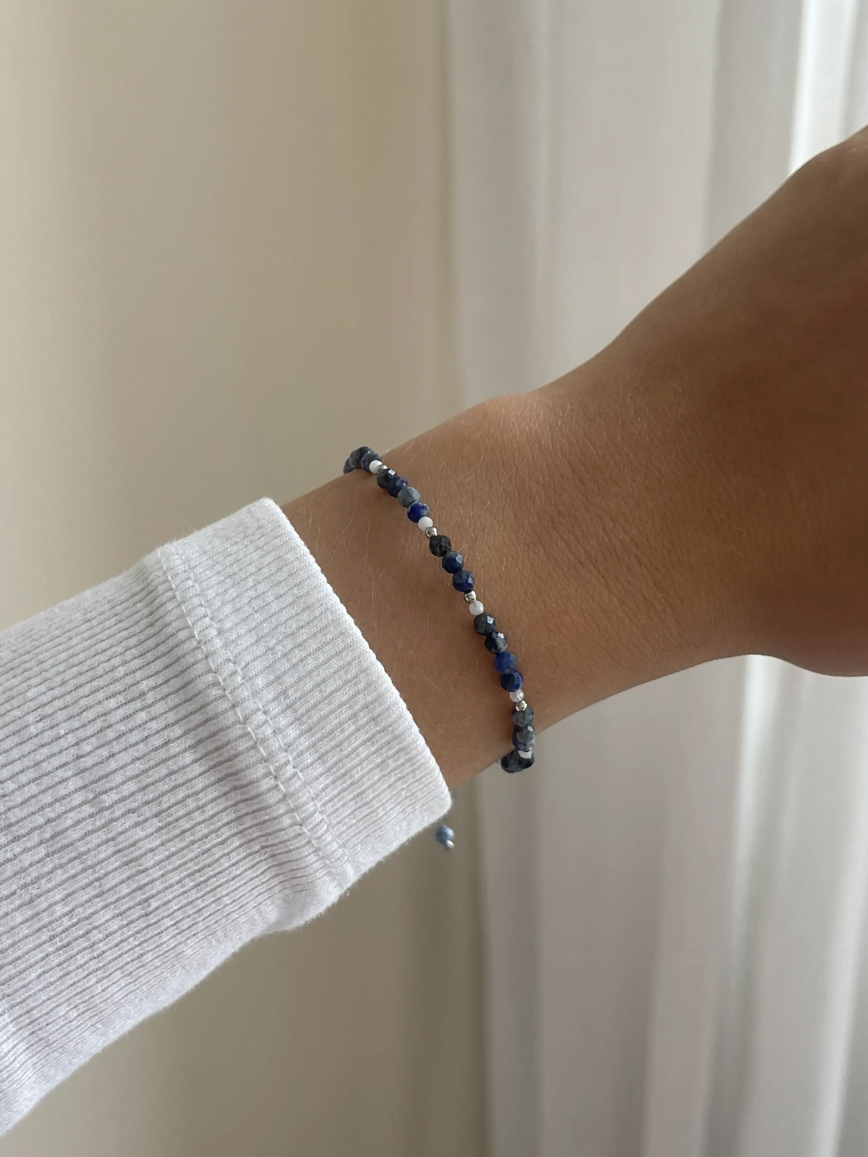 Lazurito ir mėnulio akmens apyrankė, 3 mm