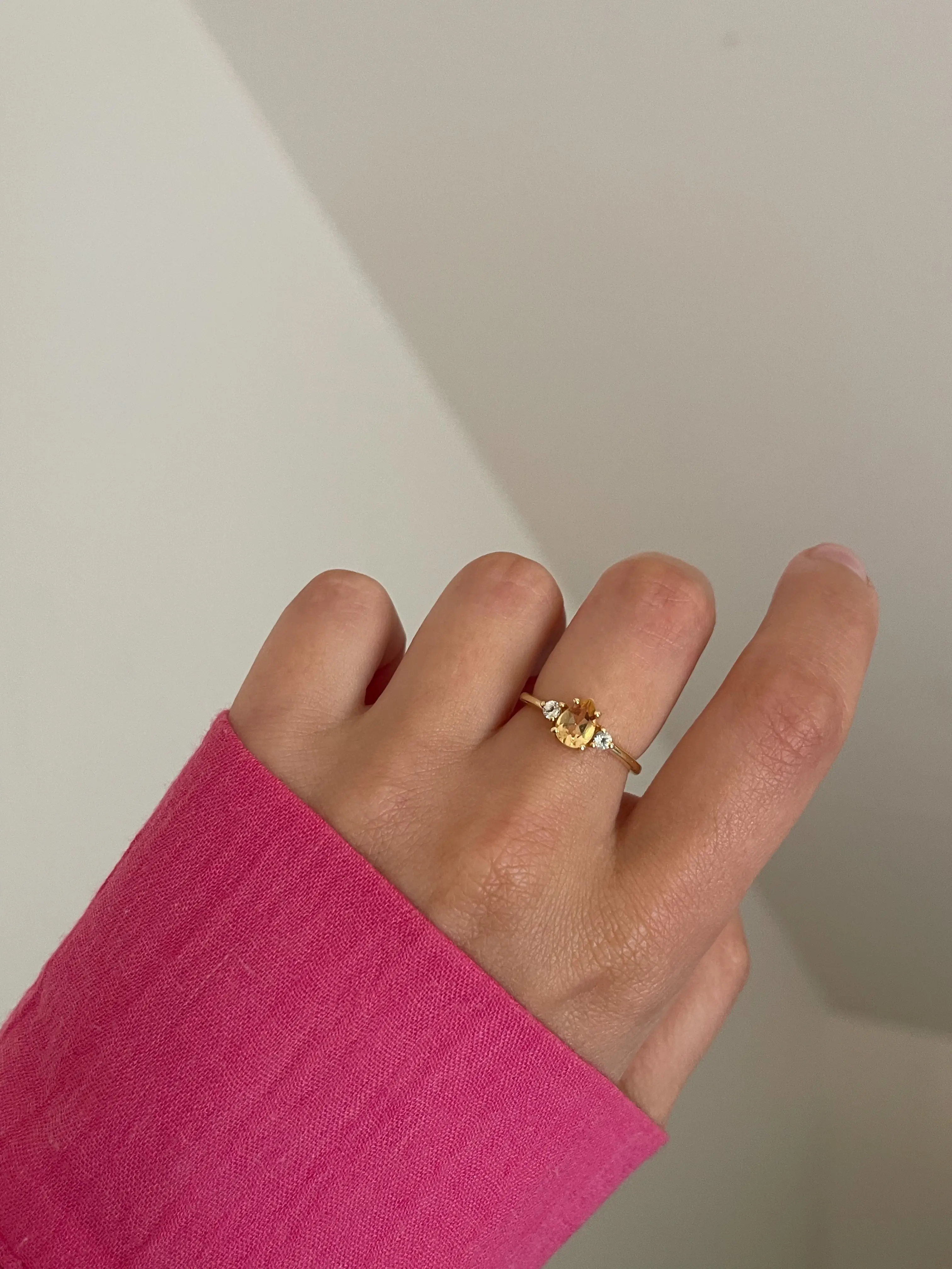 Paauksuotas citrino akmens žiedas, 6 dydis (16.5 mm)