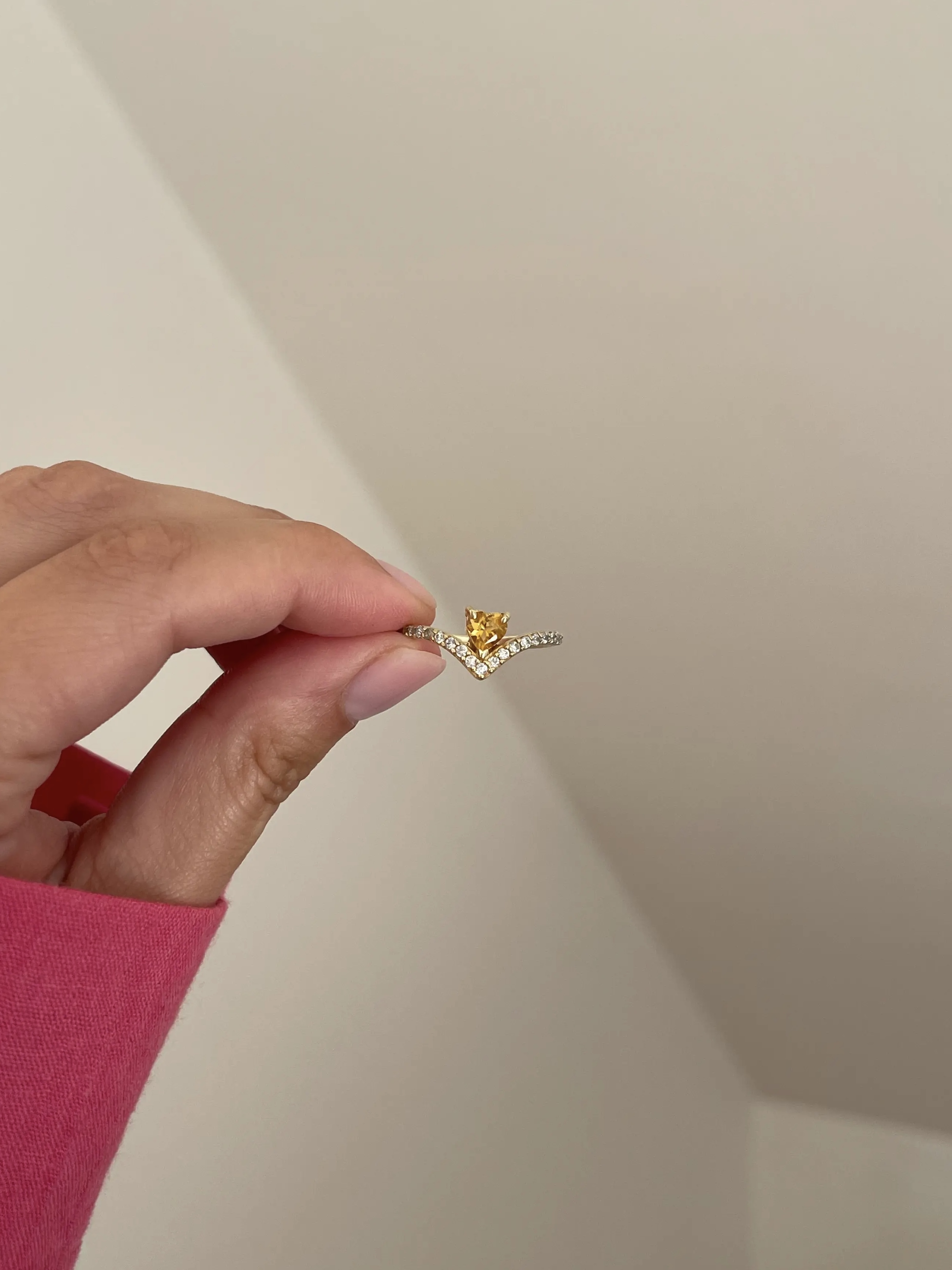 Širdies formos citrino akmens žiedas, 7 dydis (17.3 mm)