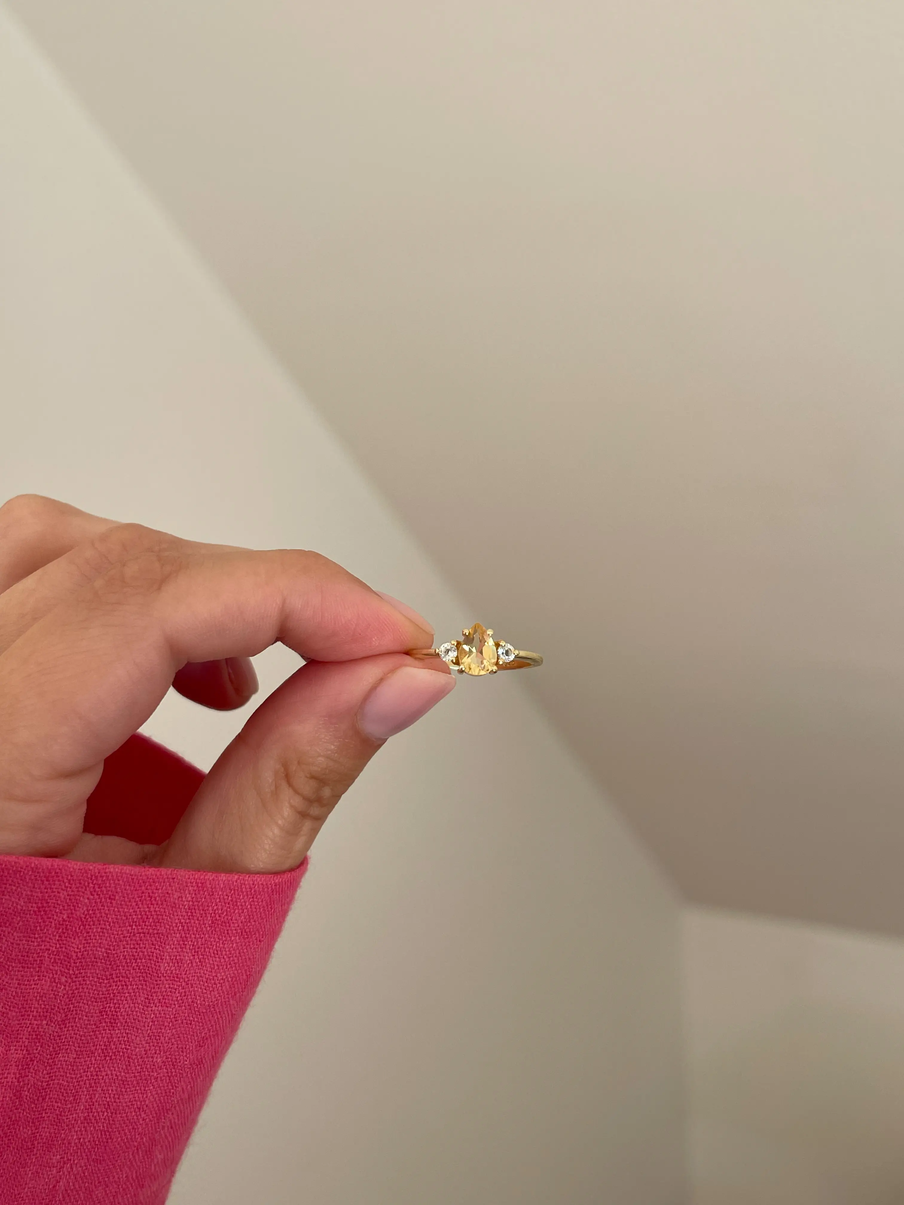 Paauksuotas citrino akmens žiedas, 6 dydis (16.5 mm)