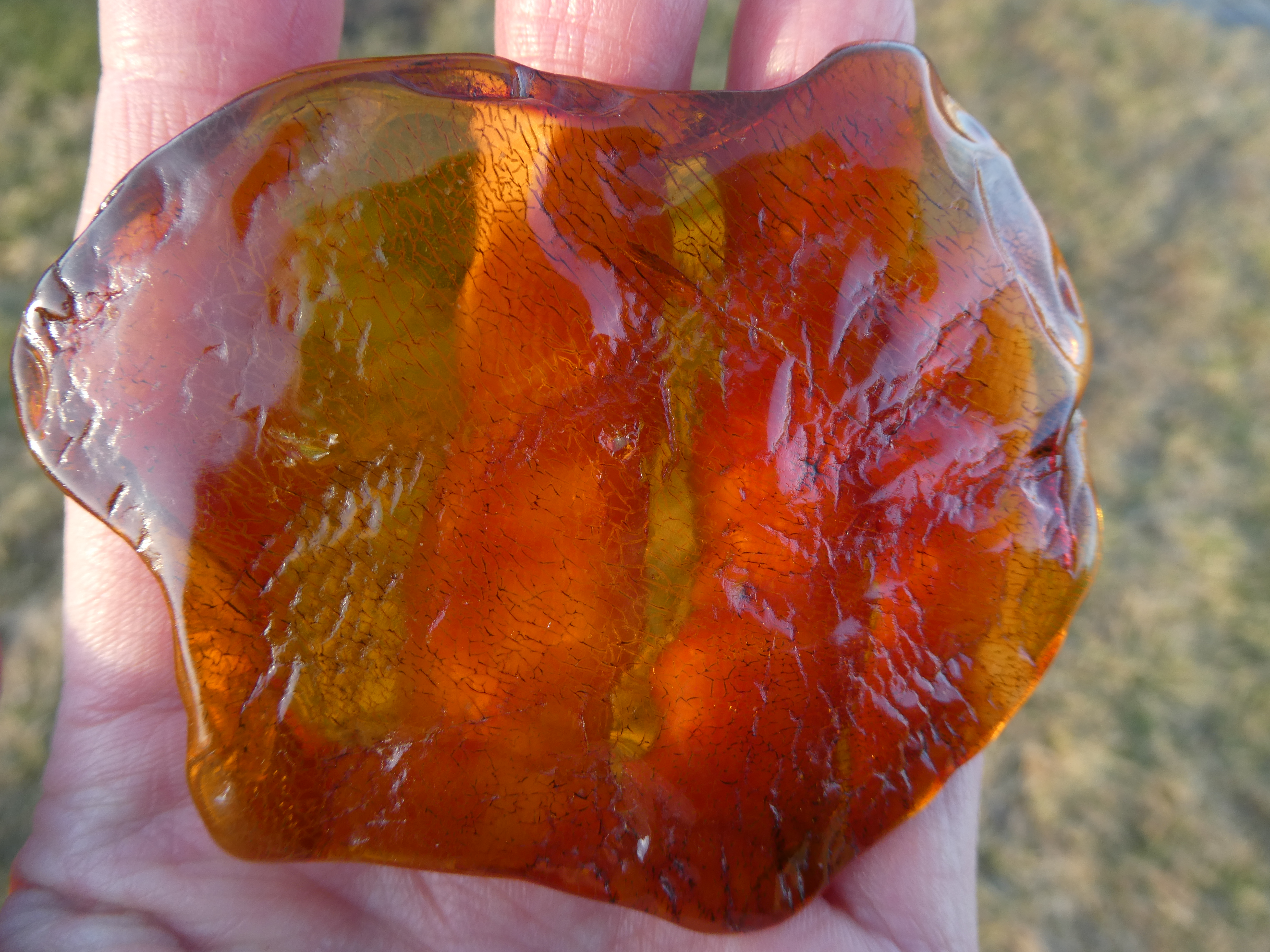 GLOWING TRANSLUCENT RAdiant HONEY ORANGE BALTIC AMBER SOLAR BATTERY/ DISC