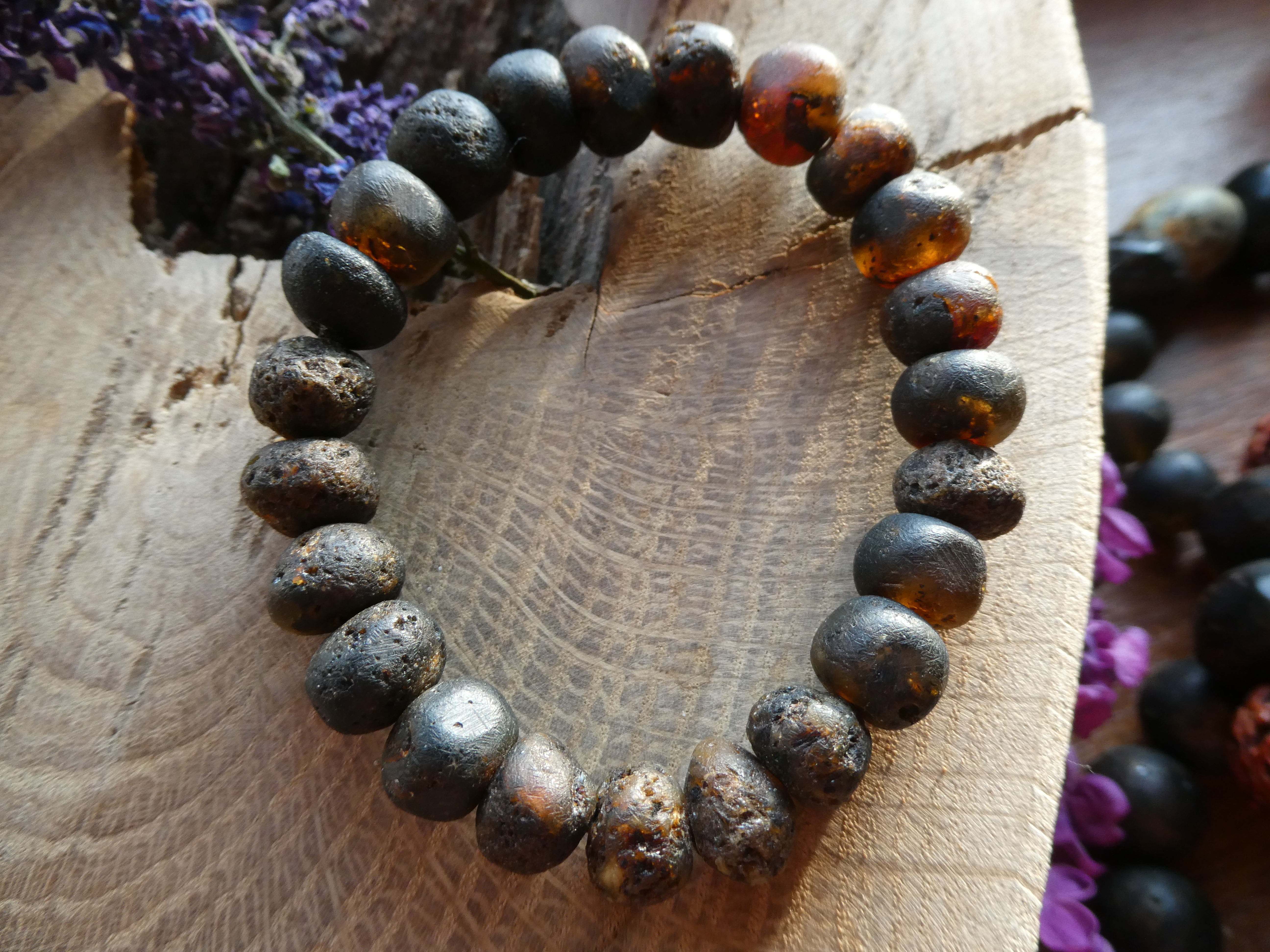 ARCHAIC BEAUTY Rough Polished Natural Dark Baltic Amber Bracelet 