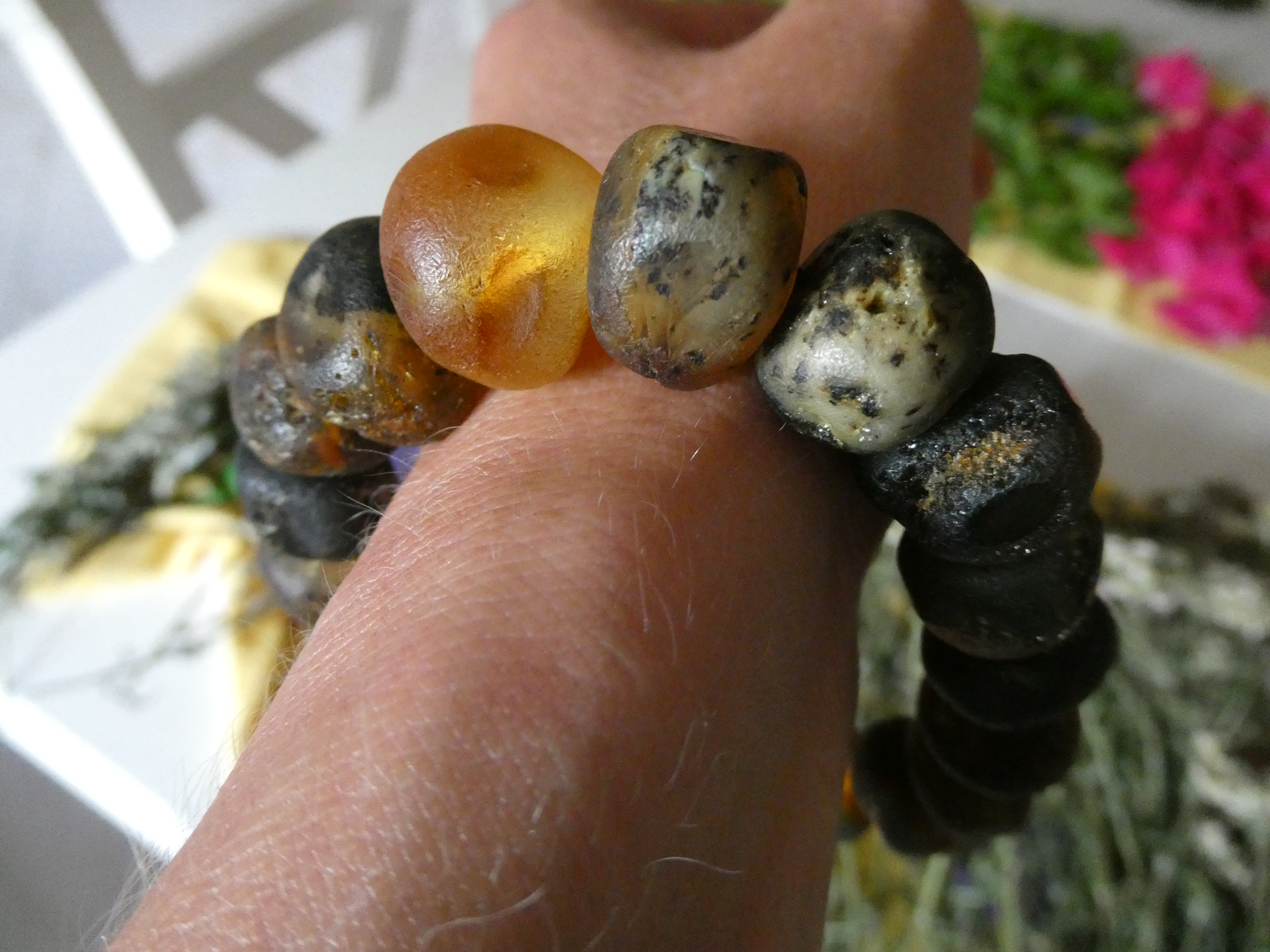SHAMAN'S DREAM AMBER BEADS Rough Polished Natural Dark & Yellow Baltic Amber Bracelet