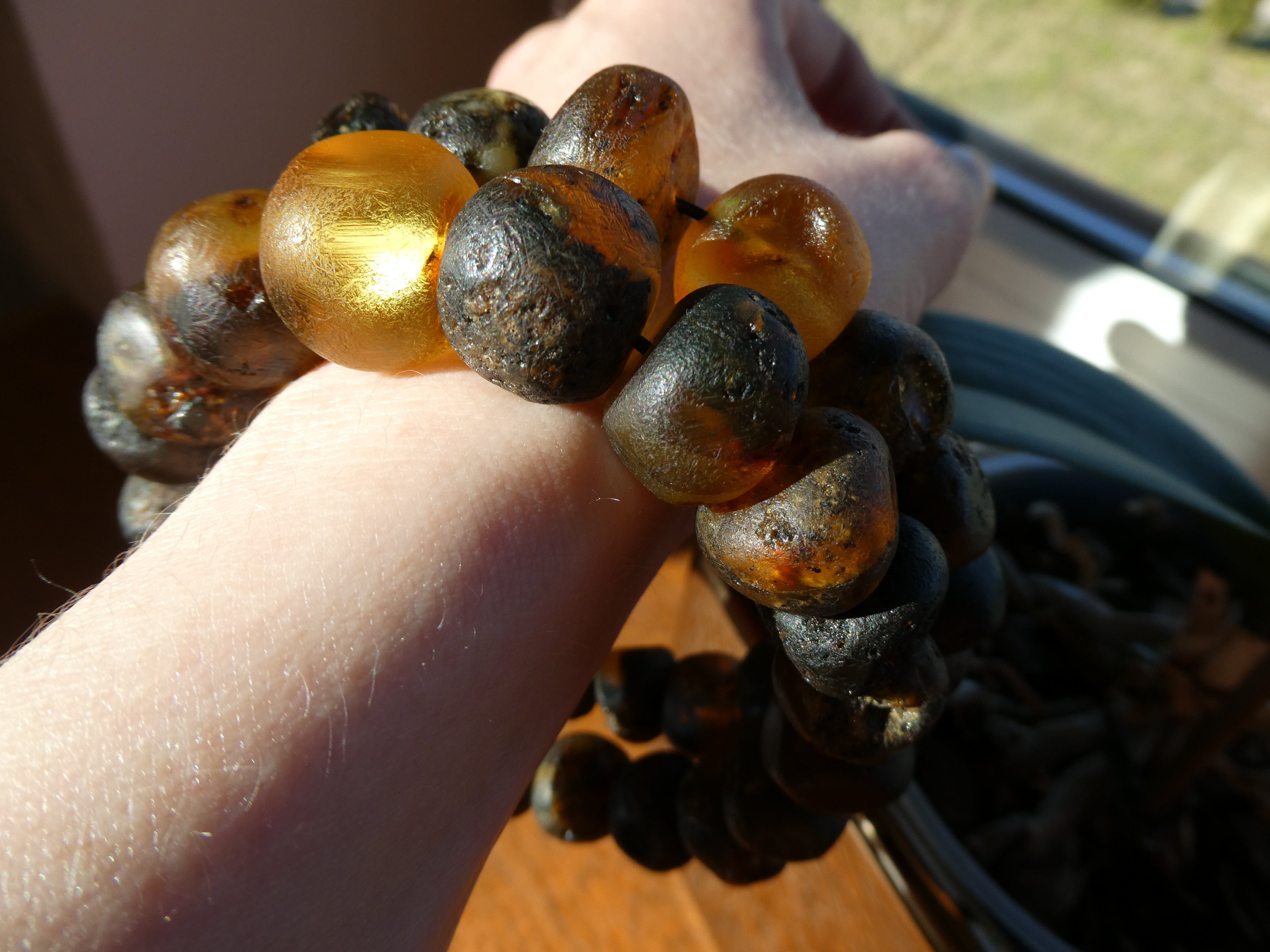 SHAMAN'S DREAM AMBER BEADS Rough Polished Natural Dark & Yellow Baltic Amber Bracelet