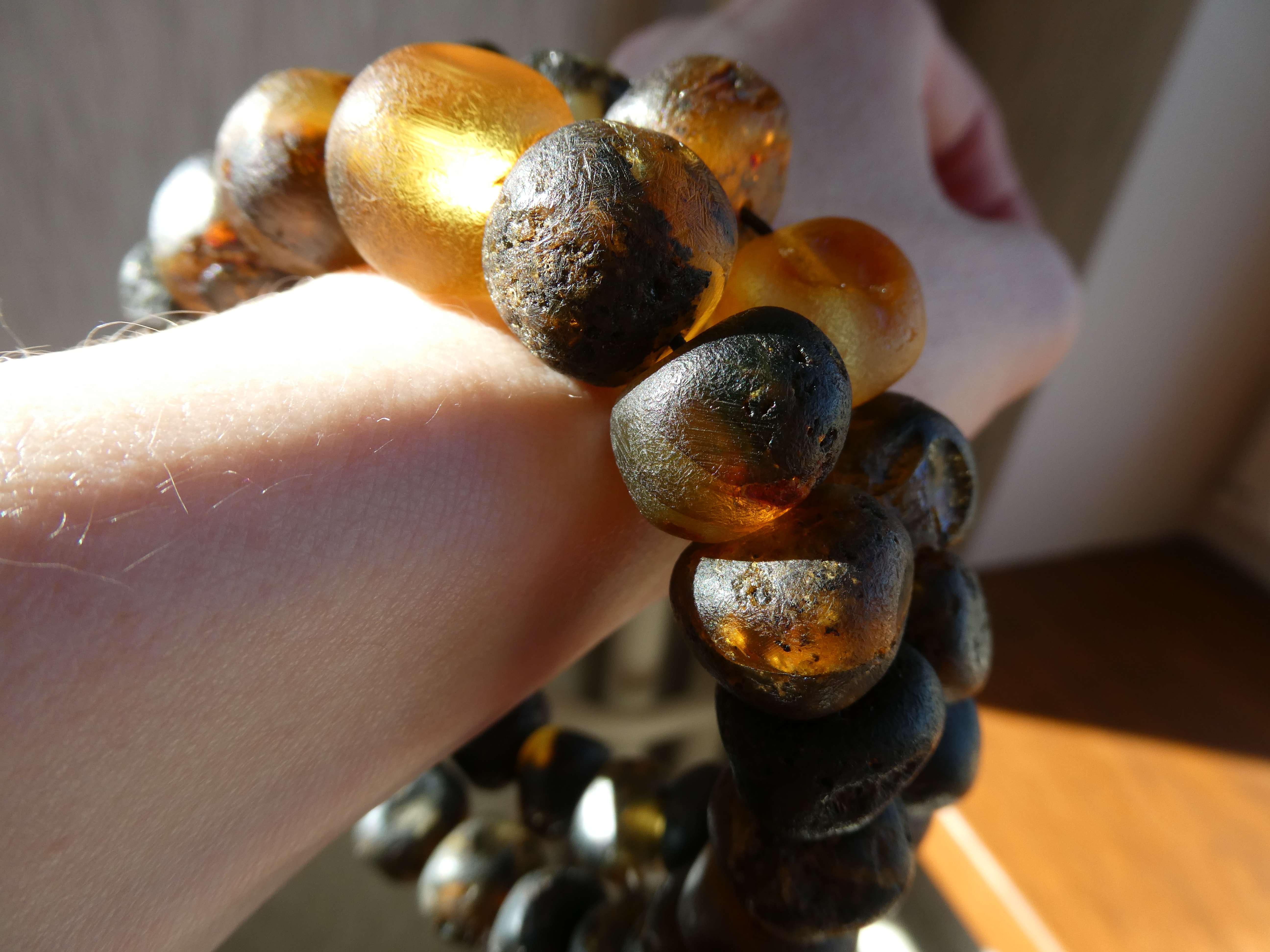 SHAMAN'S DREAM AMBER BEADS Rough Polished Natural Dark & Yellow Baltic Amber Bracelet