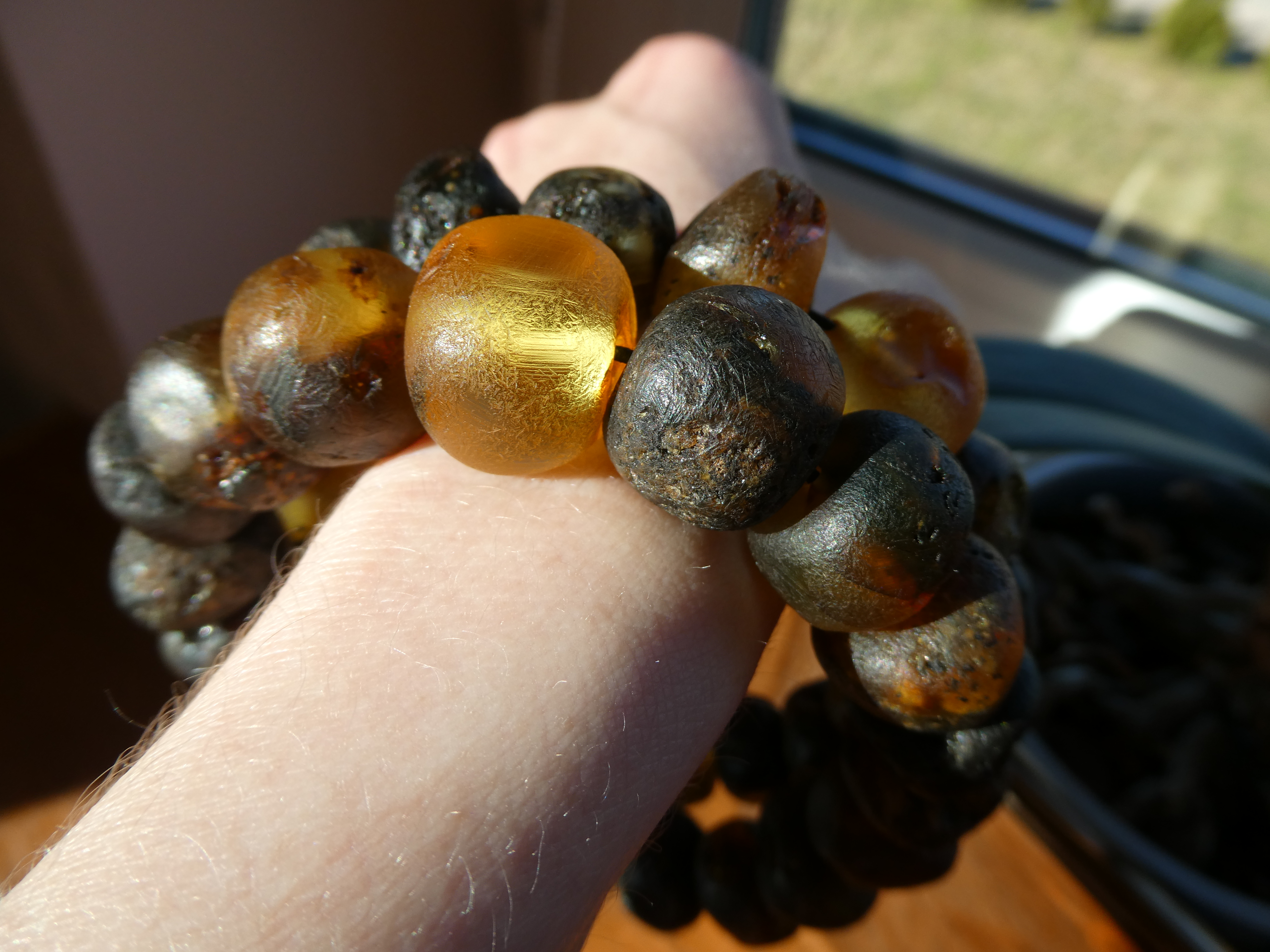 SHAMAN'S DREAM AMBER BEADS Rough Polished Natural Dark & Yellow Baltic Amber Bracelet