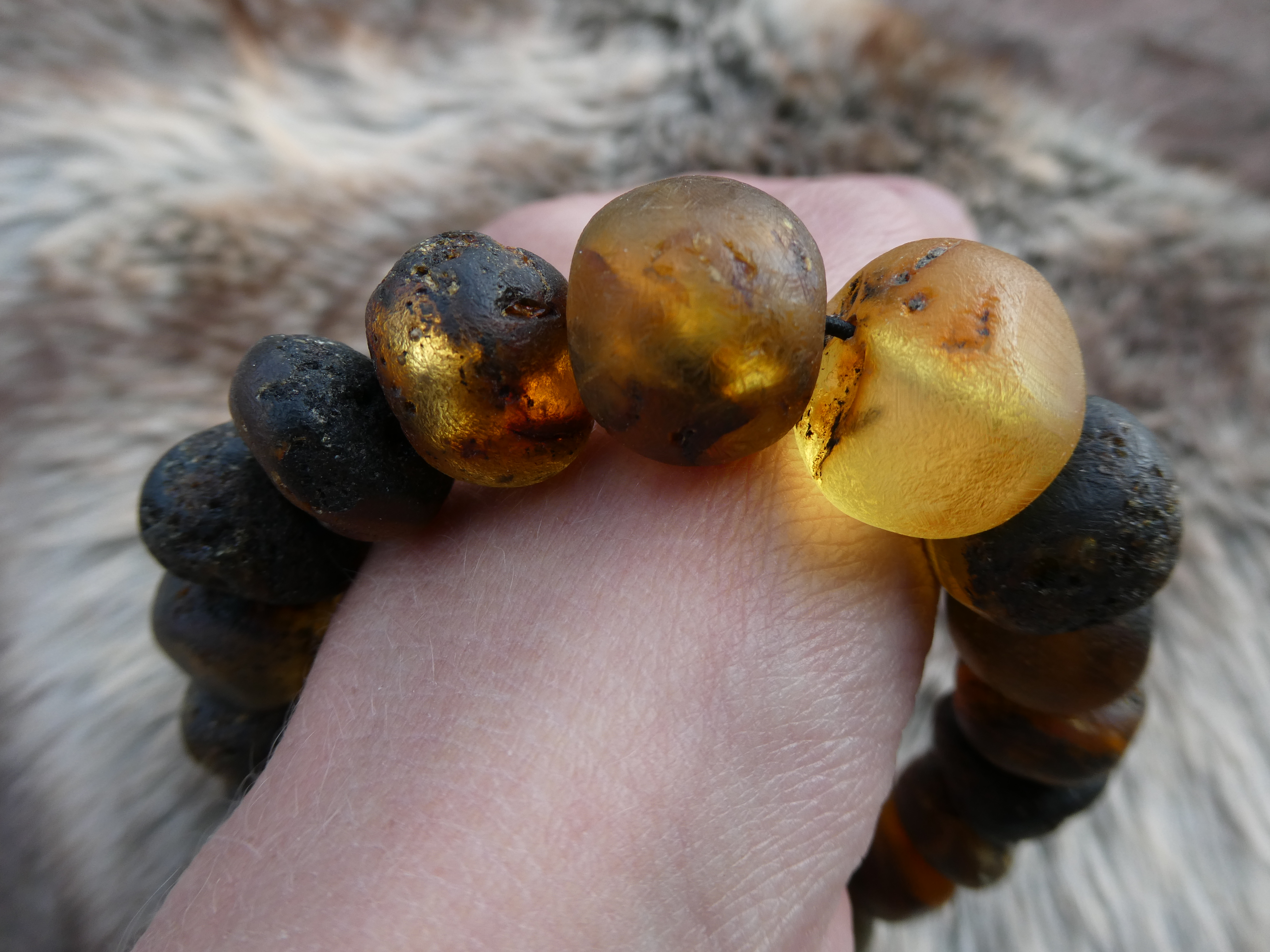 SHAMAN'S DREAM AMBER BEADS Rough Polished Natural Dark & Yellow Baltic Amber Bracelet