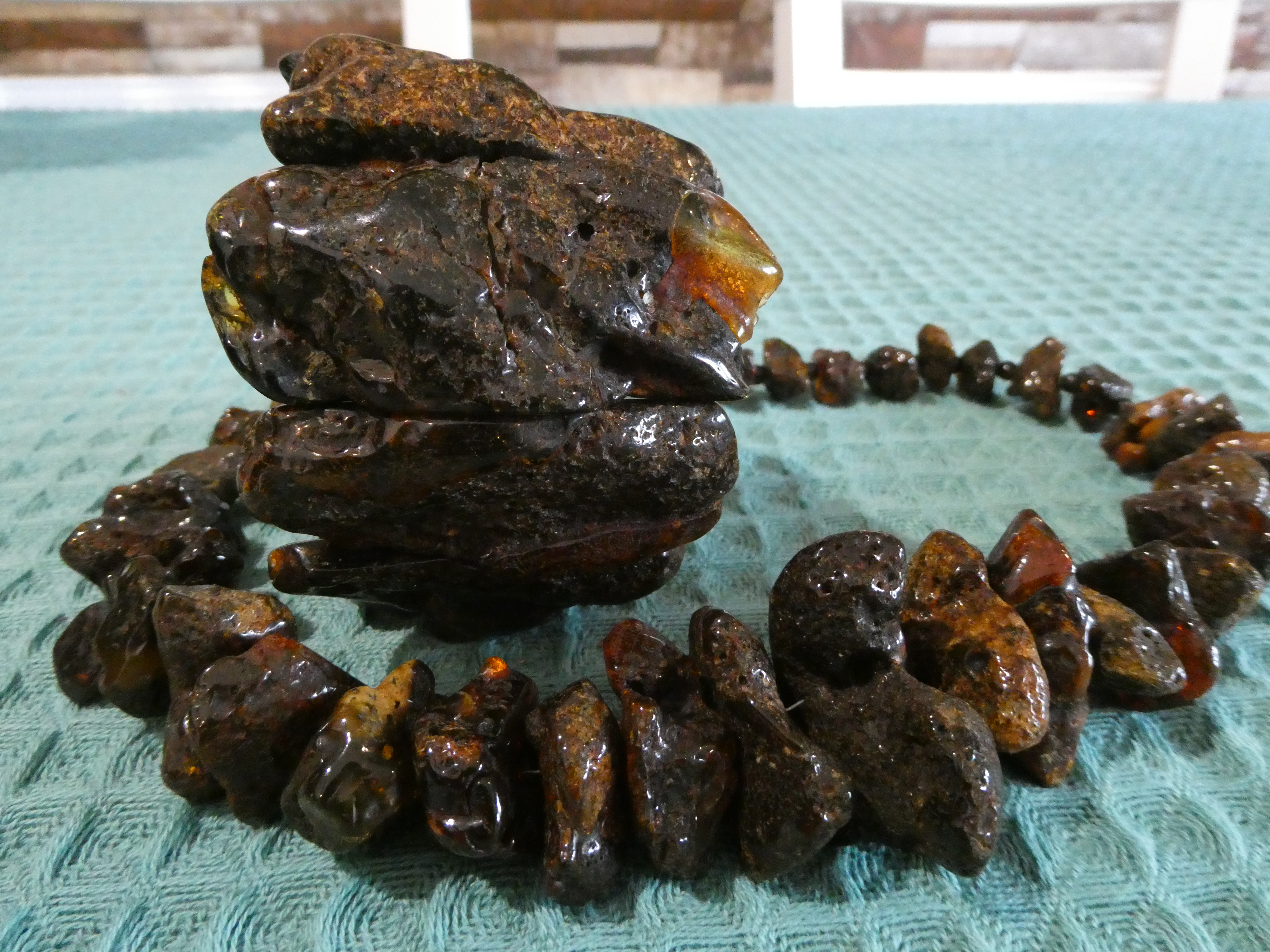 DRAGON IN THE TREE SET OF MASSIVE Baltic Amber Bracelet + Amber Necklace/ Mysterious UNPOLISHED Jewelry