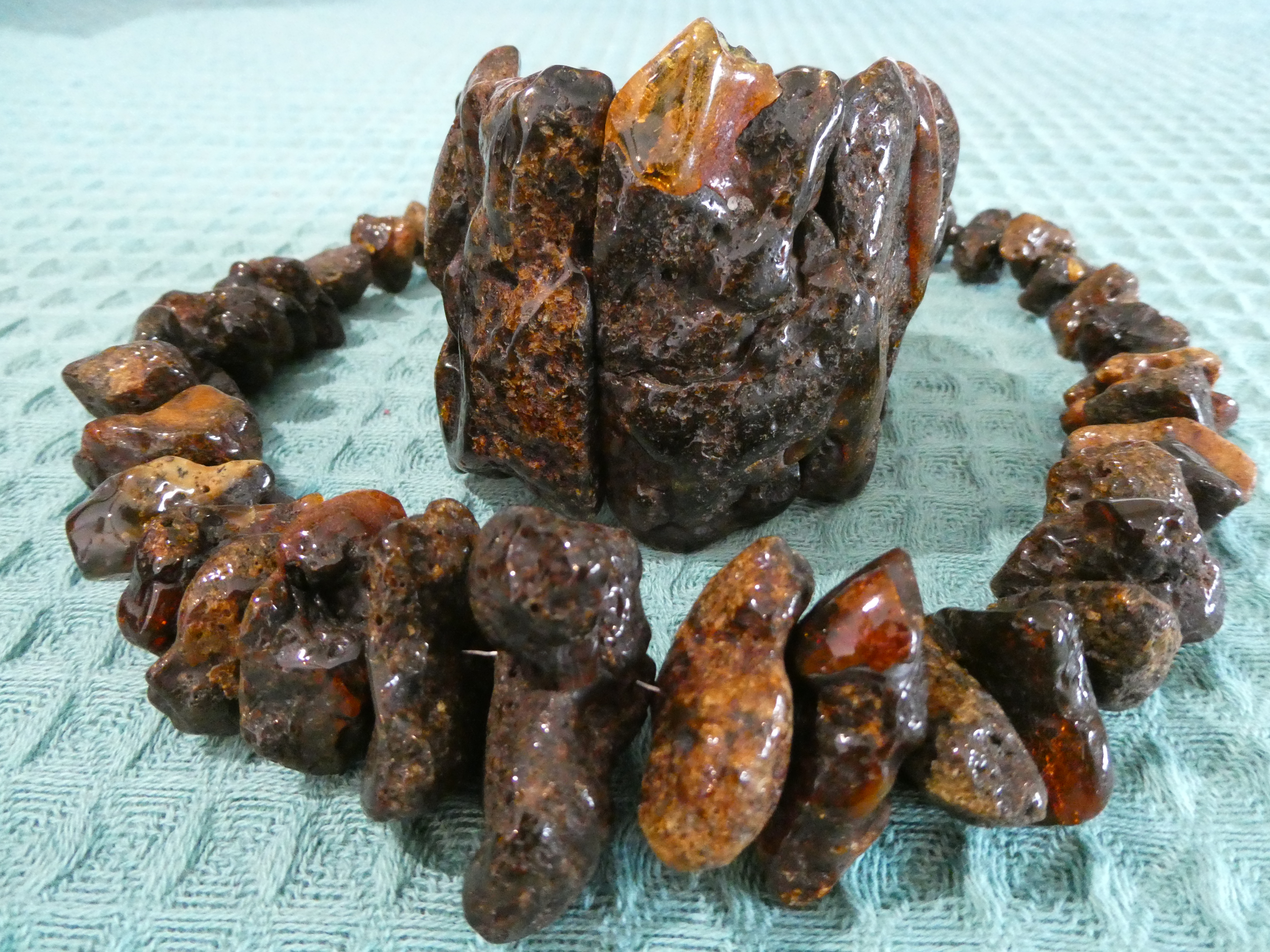 DRAGON IN THE TREE SET OF MASSIVE Baltic Amber Bracelet + Amber Necklace/ Mysterious UNPOLISHED Jewelry