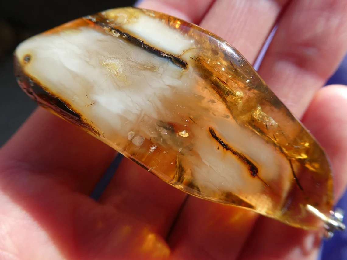 DREAMY POLISHED BALTIC AMBER PENDANT // Transparent Yellow Color With White Hues