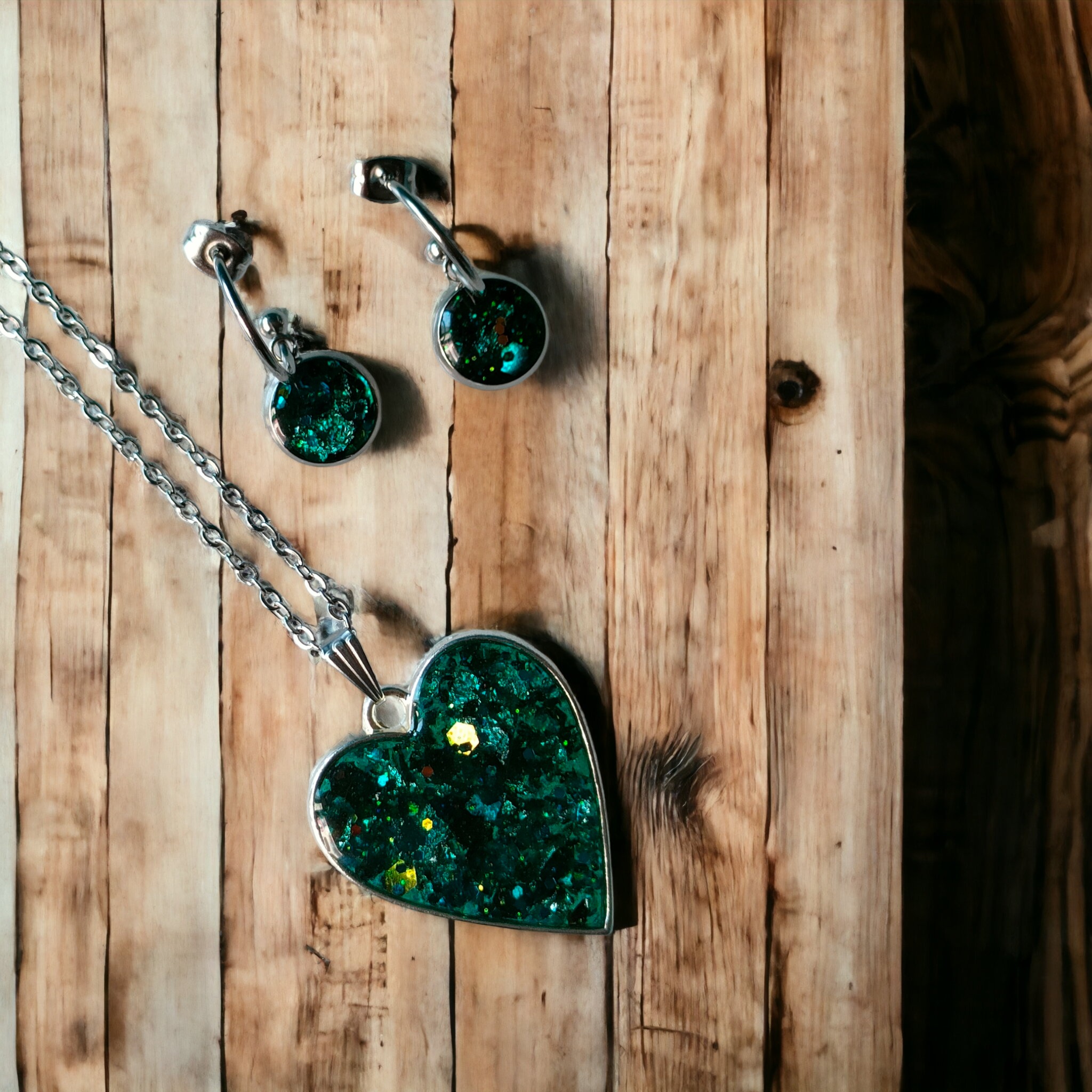 Conjunto Colgante+Pendientes OpalHeart