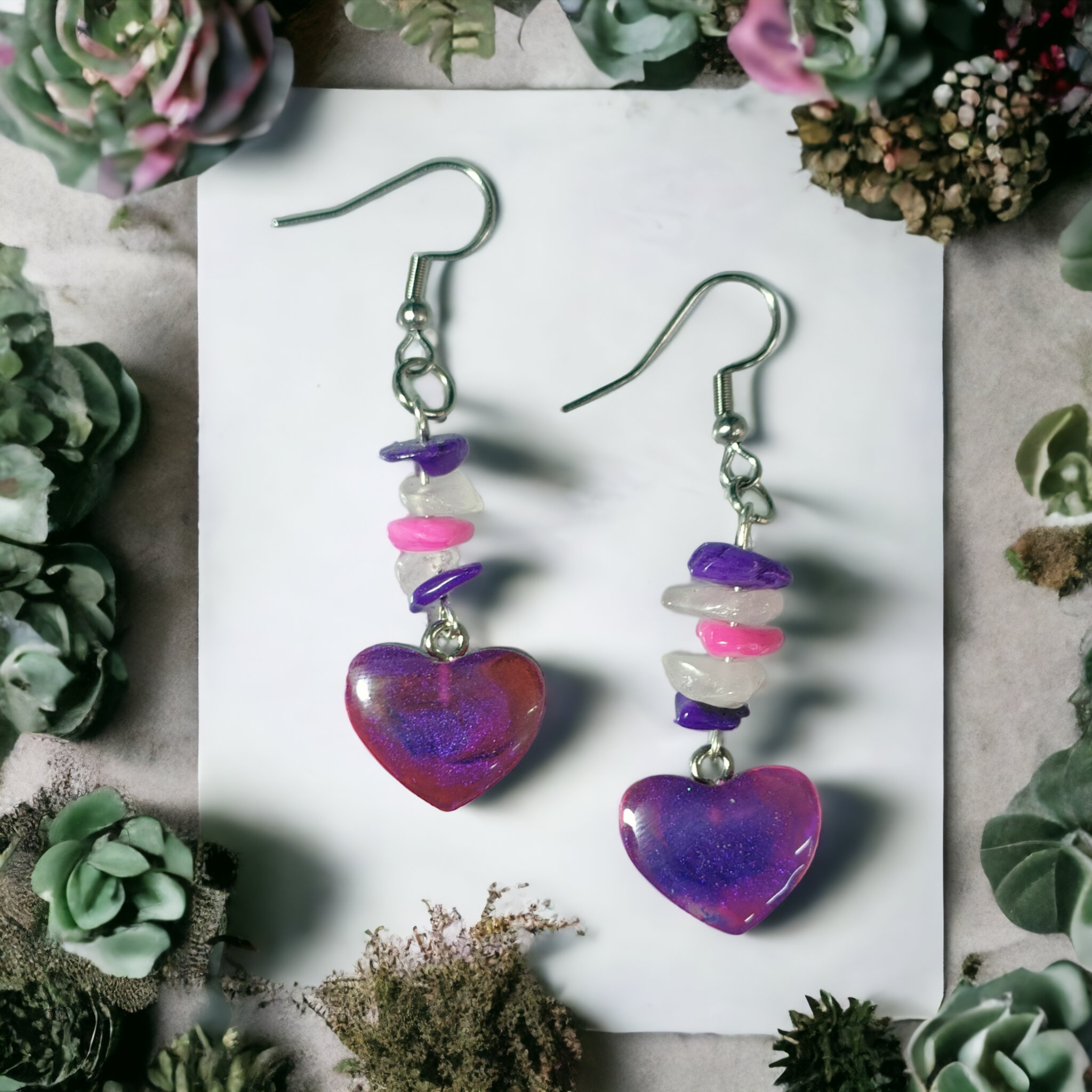 Pendientes rosa y morado