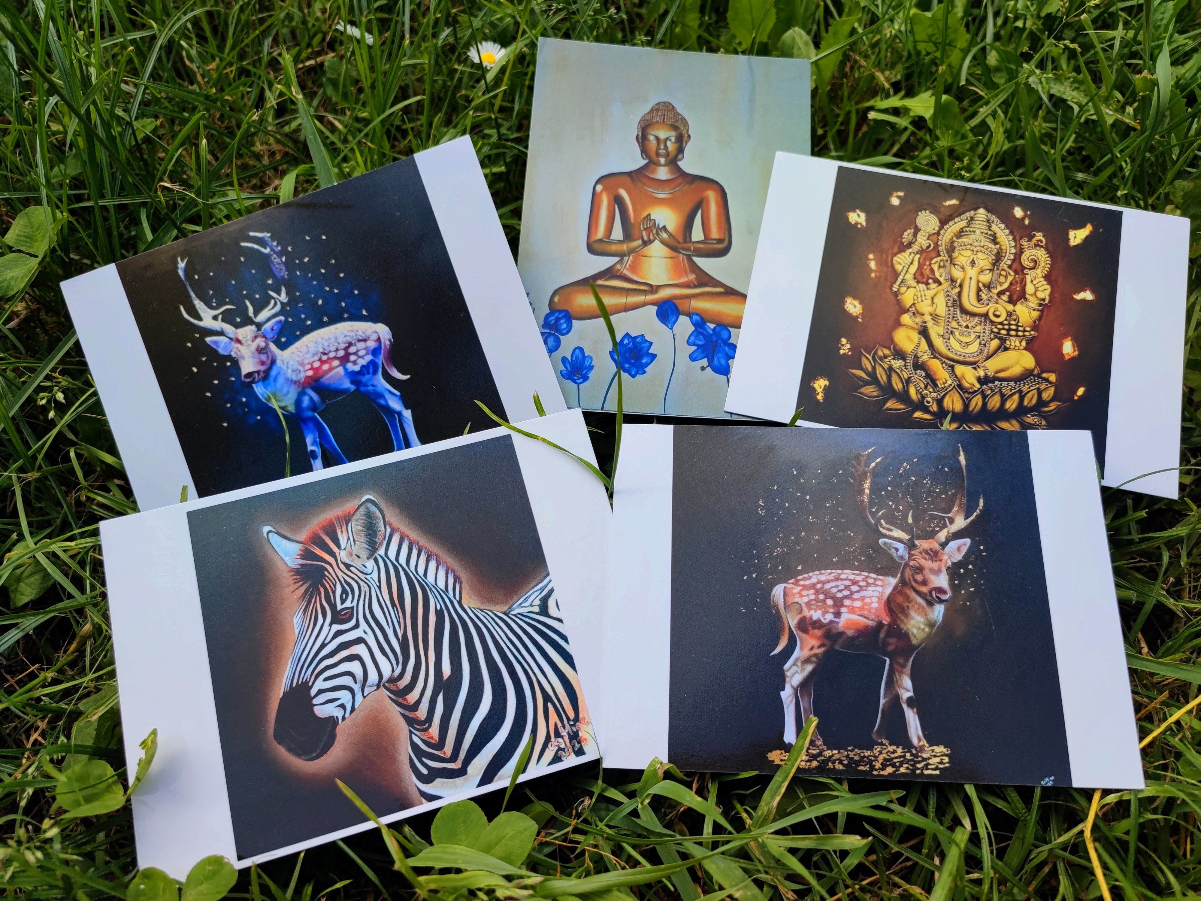 lot de 5 cartes postales d'après mes œuvres originales Equidés / Spiritualité