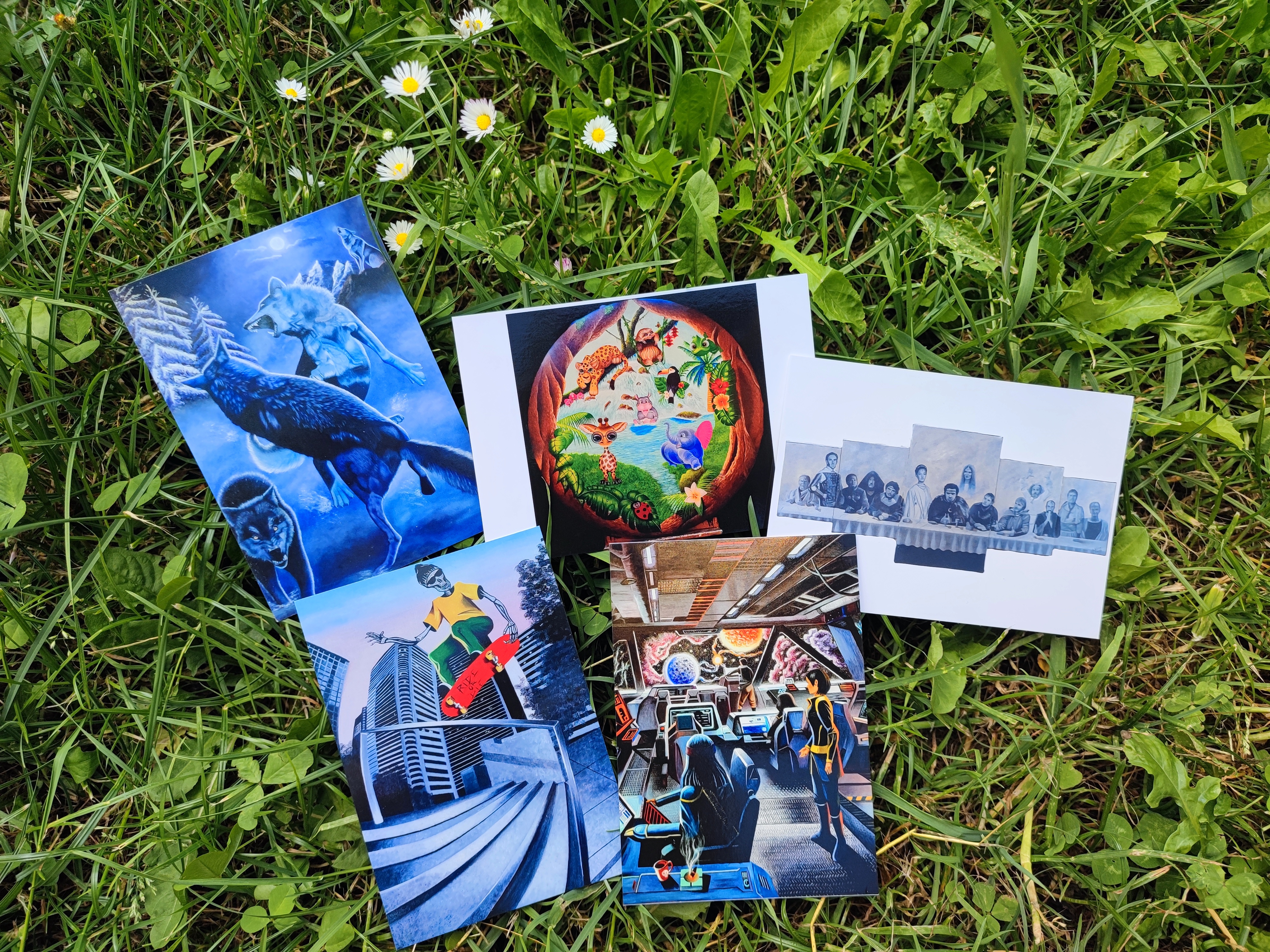 lot de 5 cartes postales d'après mes oeuvres originales SF / Enfant