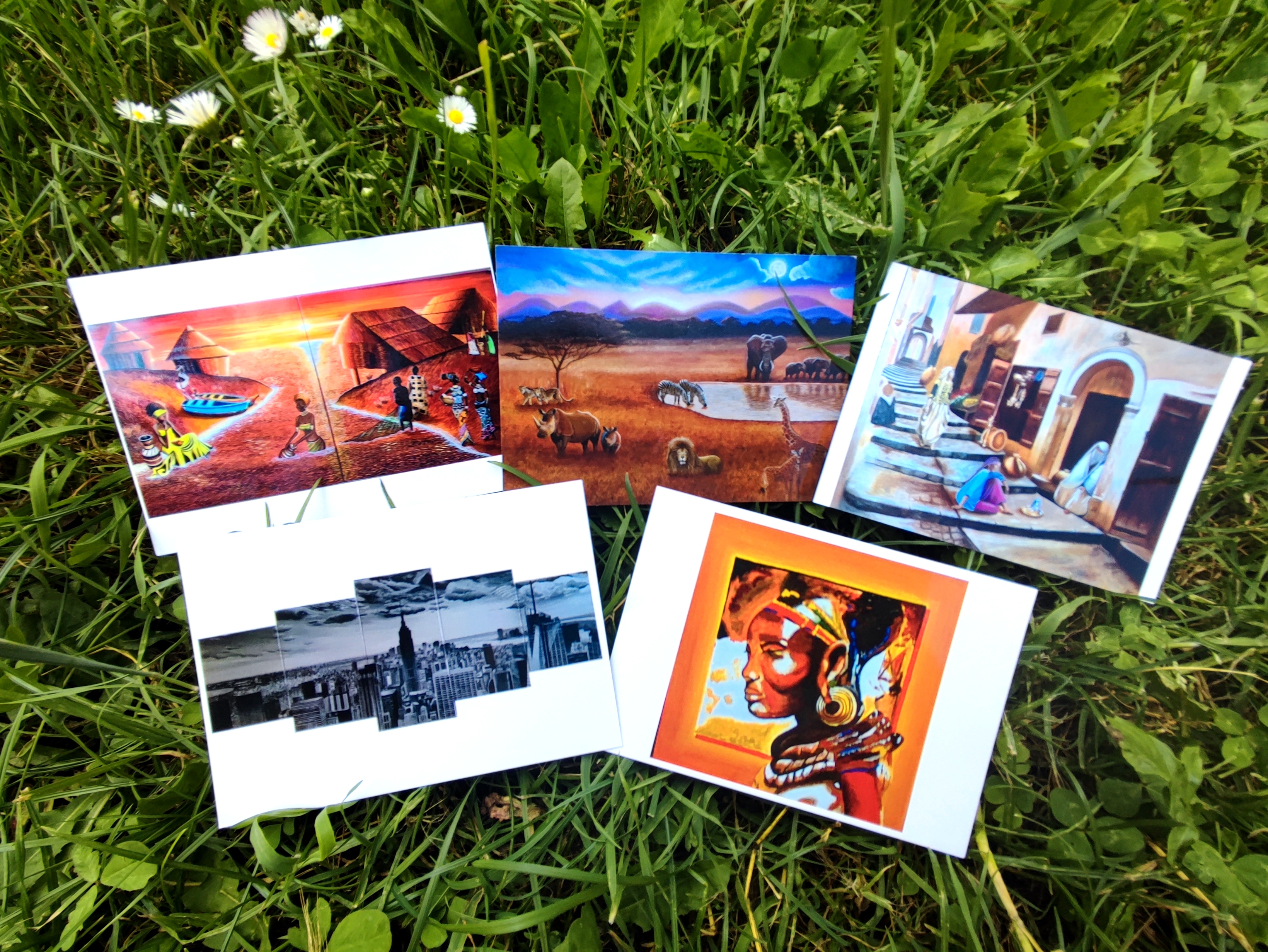 lot de 5 cartes d'après mes oeuvres originales Voyage/Afrique