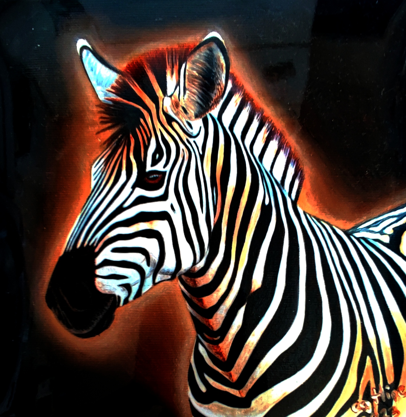 reproduction de l'œuvre originale Zèbre d'Afrique du Sud 30X30cm