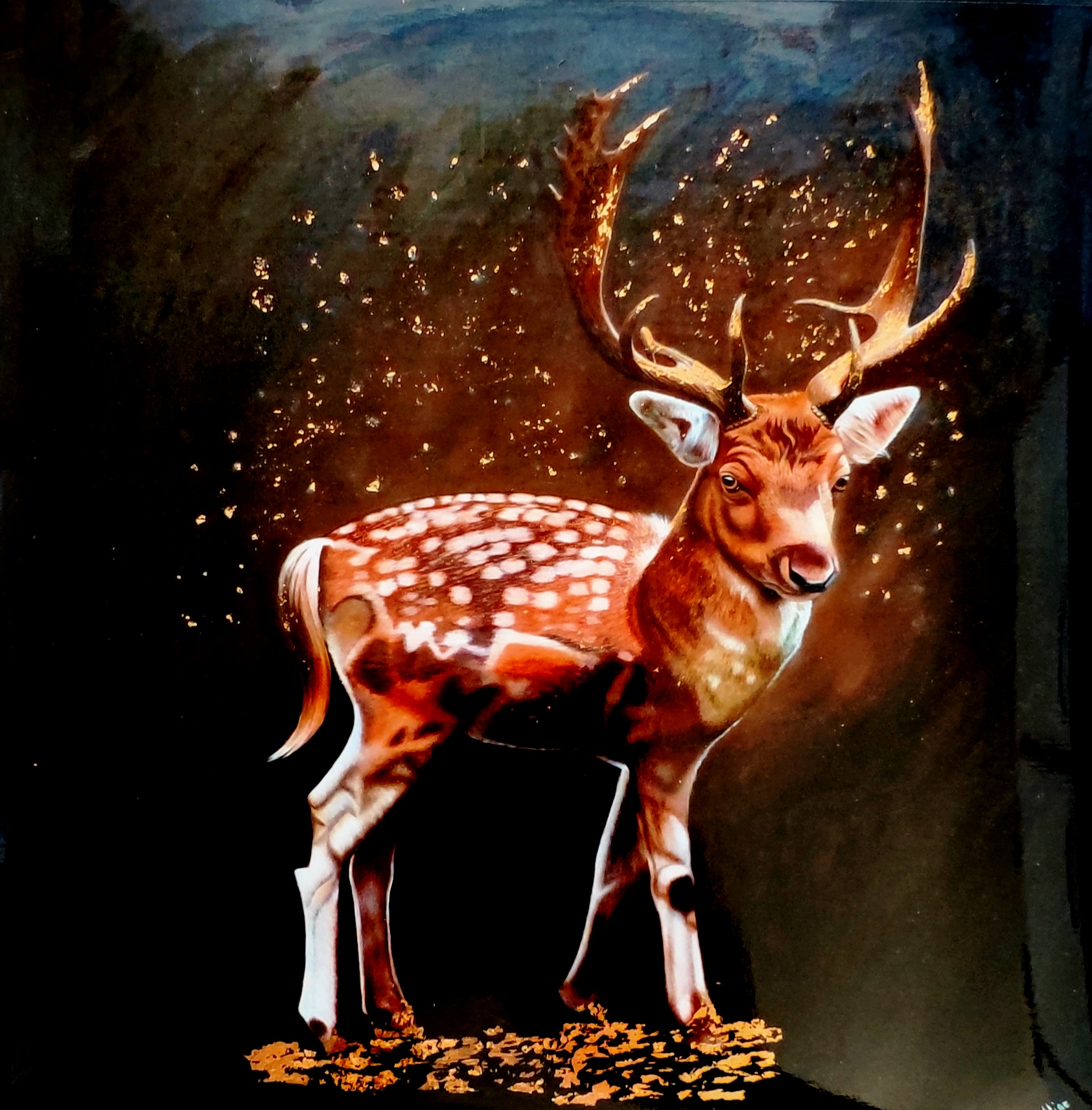 reproduction de l'œuvre originale Cerf d'Automne  30X30cm