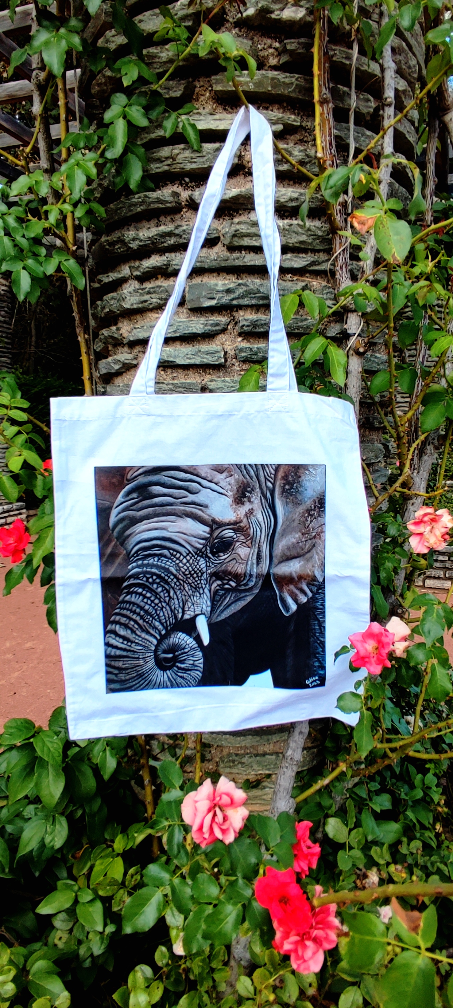 Tote bag avec impression de l'oeuvre originale Elephant d'Afrique du sud