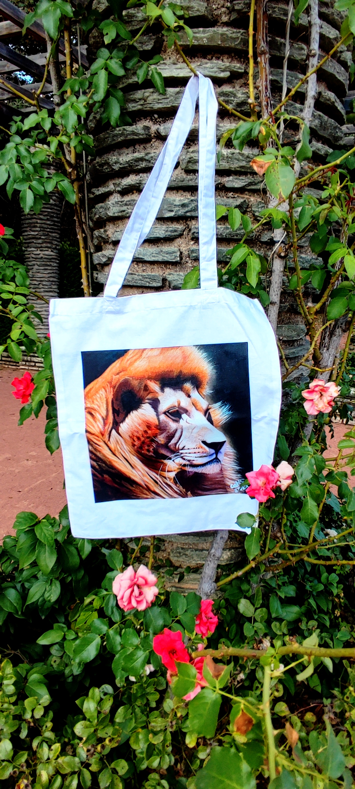 Tote bag avec impression de l'oeuvre originale Lion d'Afrique du sud 