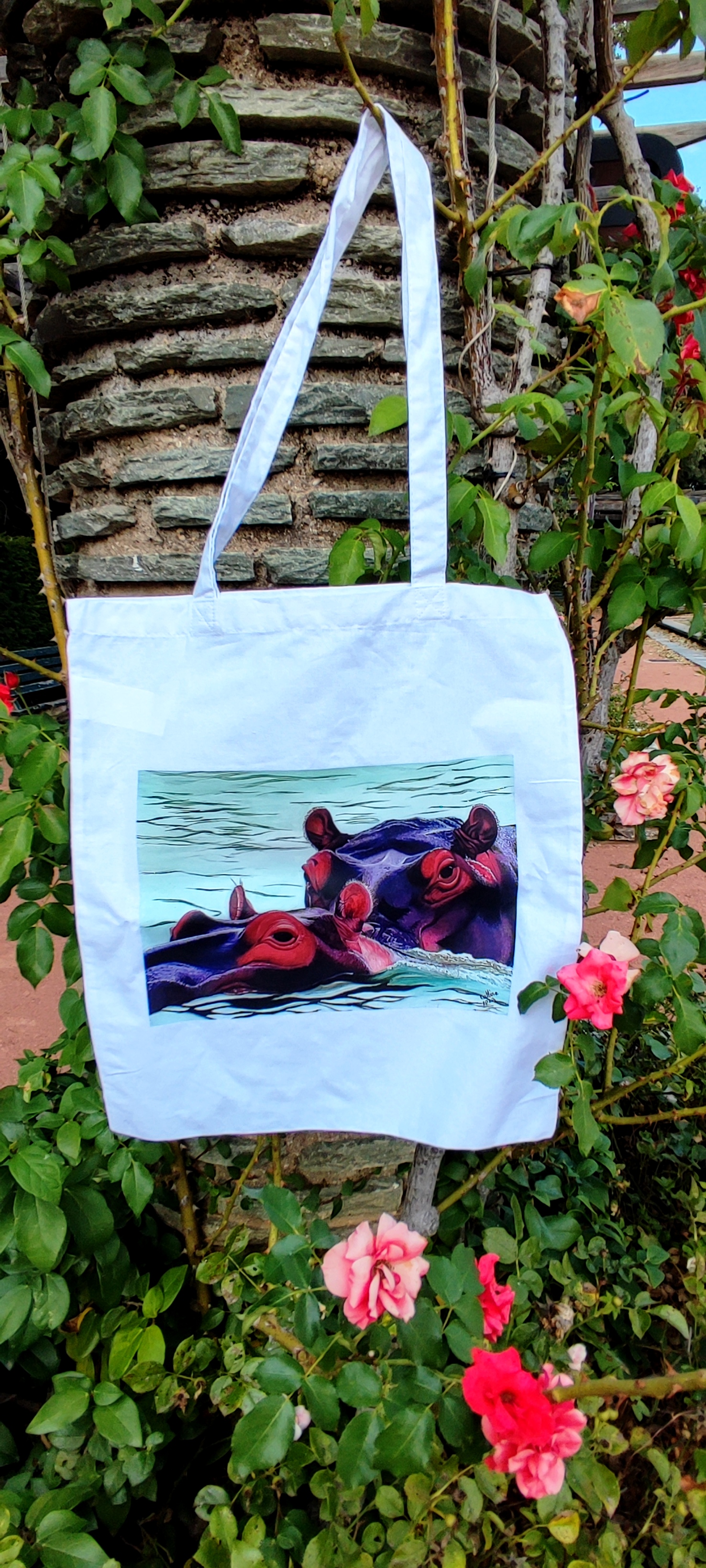 Tote bag avec impression de l'oeuvre originale Hippopotames de Ste Lucia 