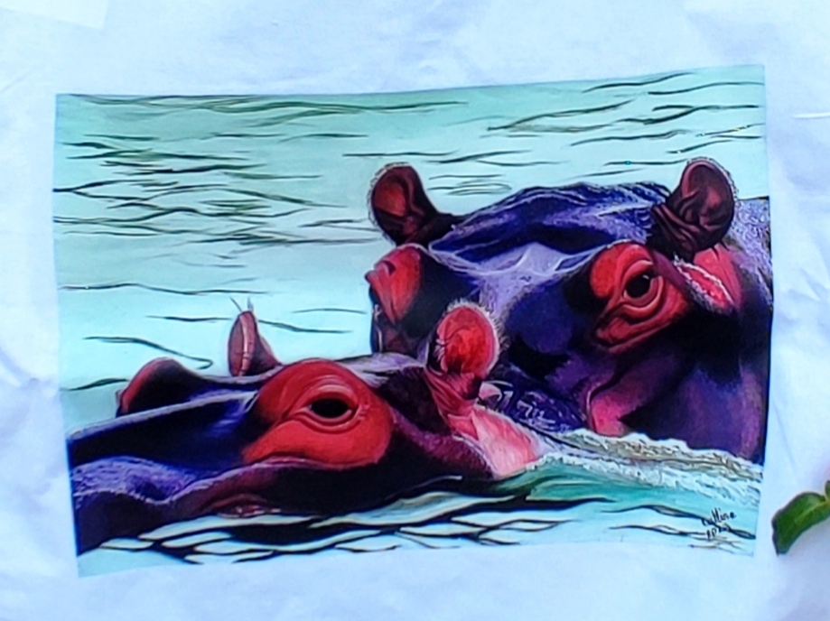 Tote bag avec impression de l'oeuvre originale Hippopotames de Ste Lucia 
