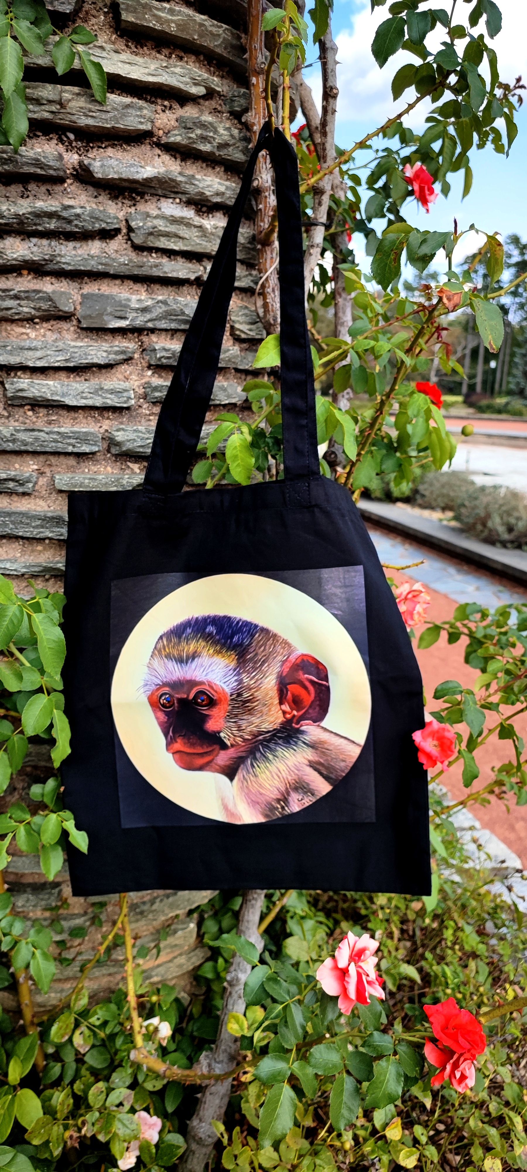 Tote bag avec impression de l'oeuvre originale Singe Vervet Bleu