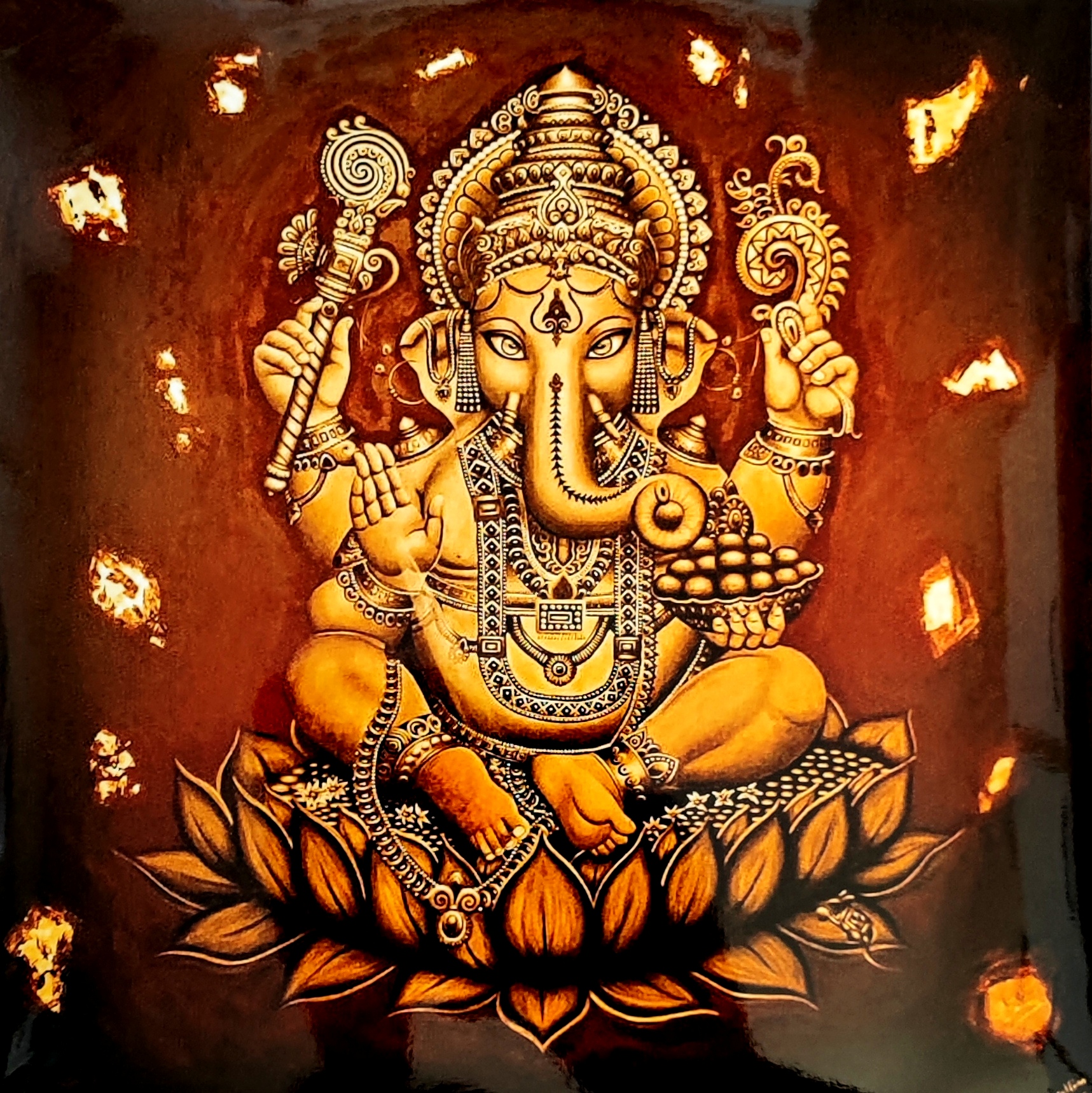 reproduction encadrée de l'œuvre originale Ganesh 30X30cm