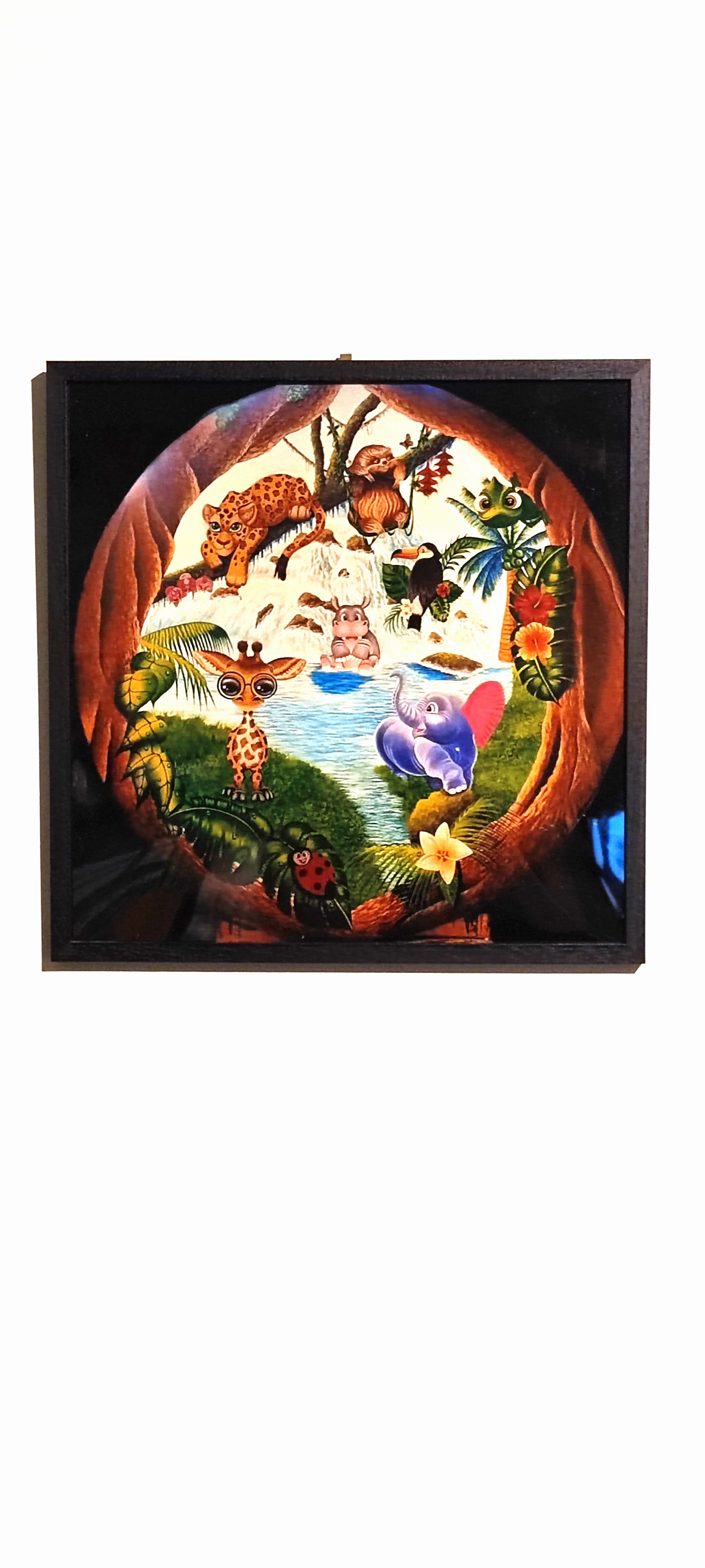 reproduction encadrée de l'oeuvre originale Jungle Kid 30X30cm