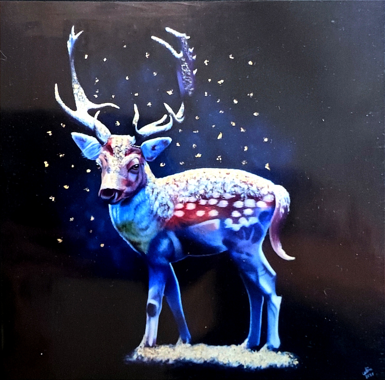 reproduction de l'œuvre originale "Cerf d'Hiver" 20X20cm