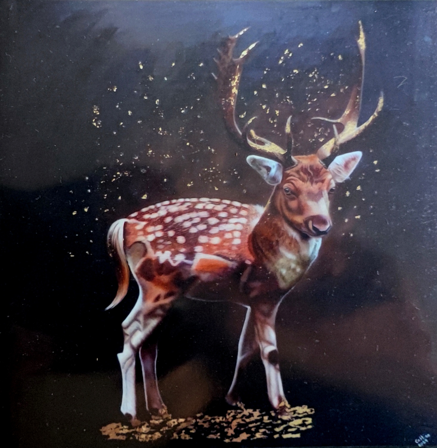 reproduction de l'œuvre originale Cerf d'Automne 20X20cm
