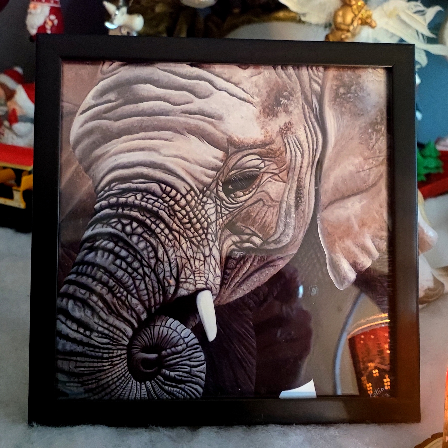 Reproduction encadrée "Eléphant d'Afrique du Sud II " 20X20cm
